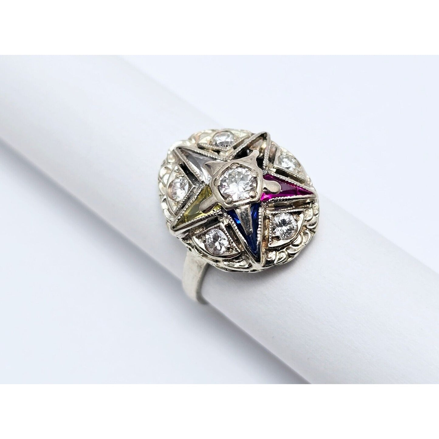 14K White Gold Eastern Star Diamond Ring