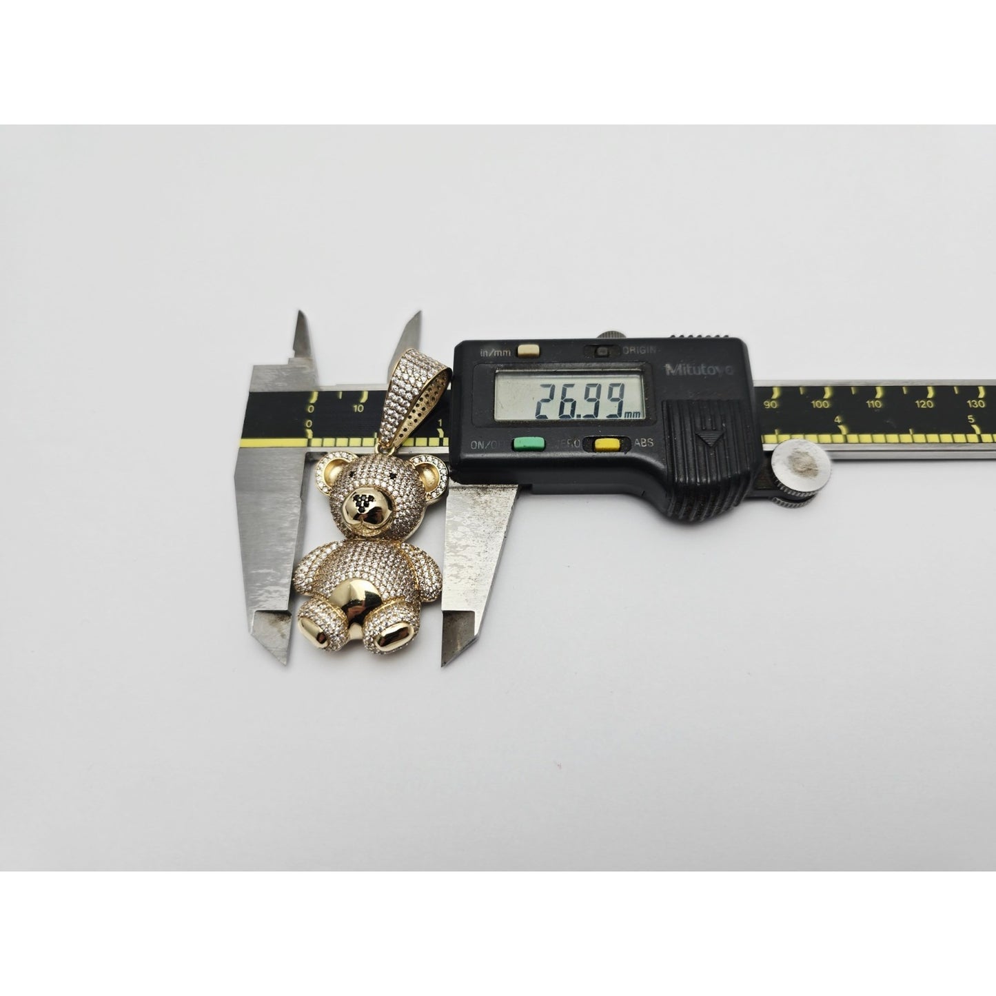 10K Yellow Gold 3D Puffy Teddy Bear CZ & Onyx Charm Pendant