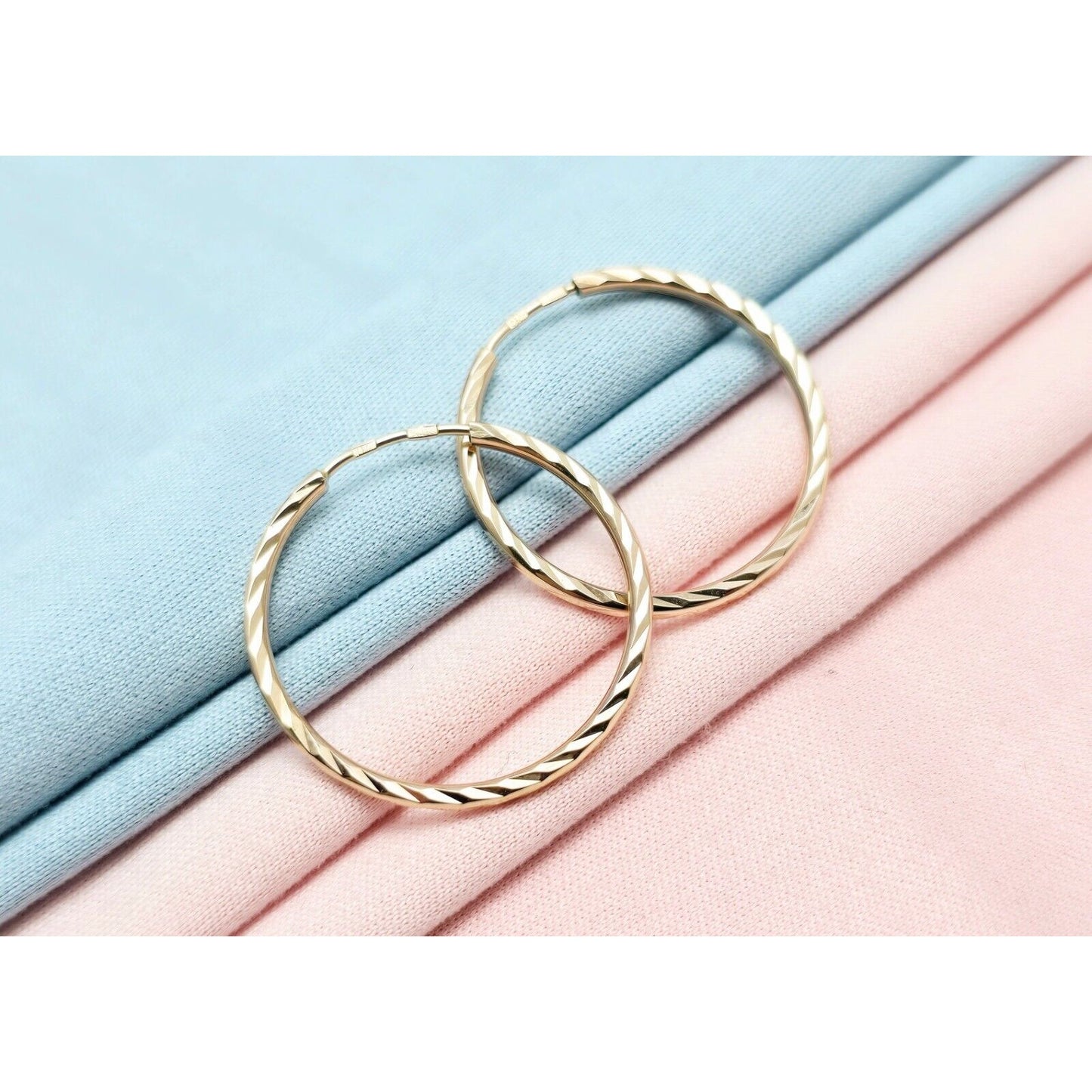 14K Rose Gold Diamond Cut Spiral Tube Hoop Earrings