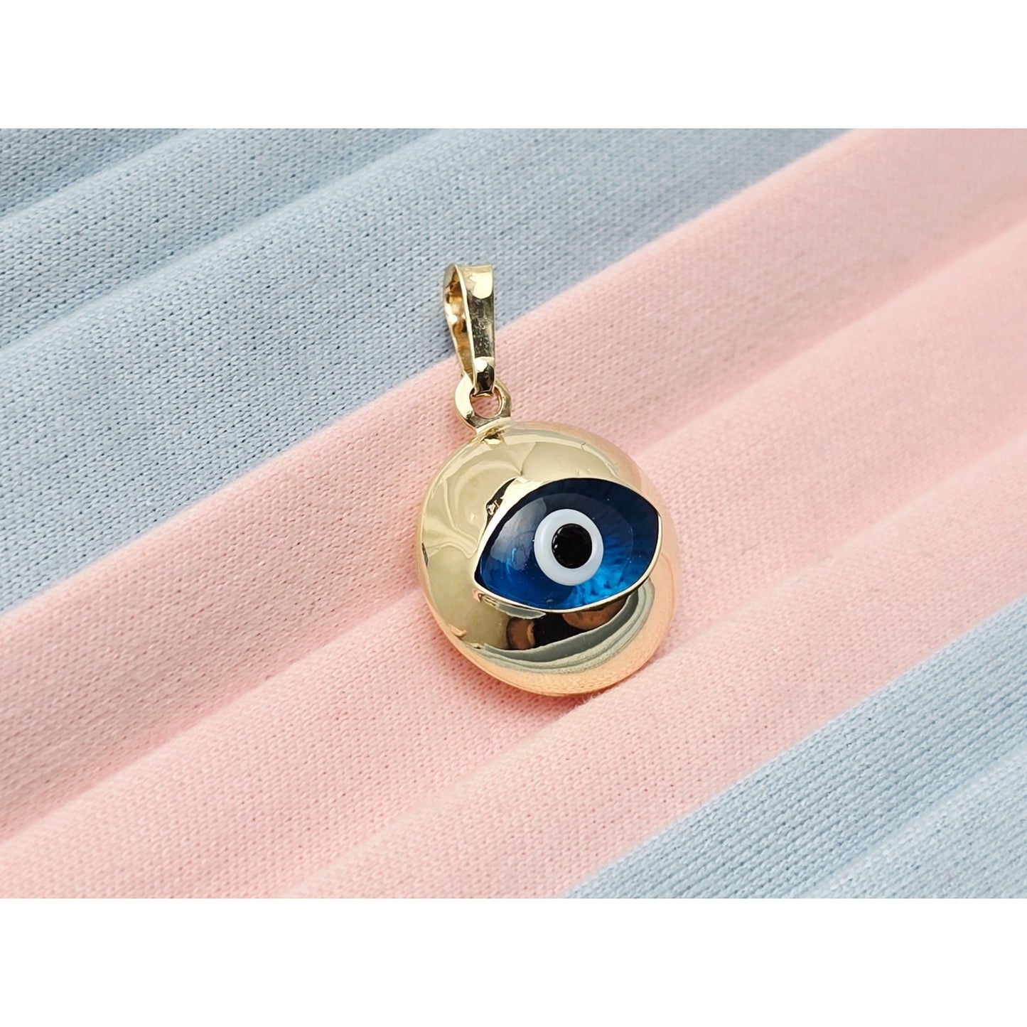 14K Yellow Gold Blue Evil Eye Polished Charm Pendant
