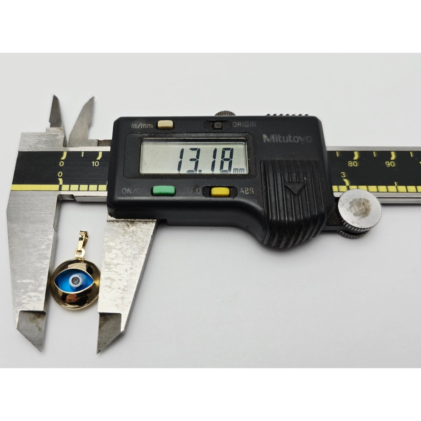 14K Yellow Gold Blue Evil Eye Polished Charm Pendant