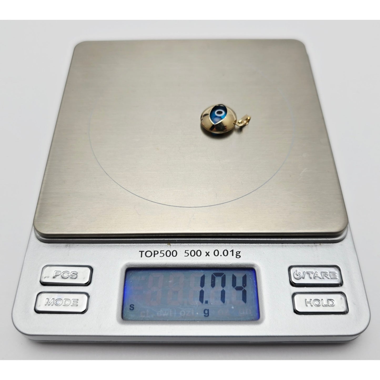 14K Yellow Gold Blue Evil Eye Polished Charm Pendant