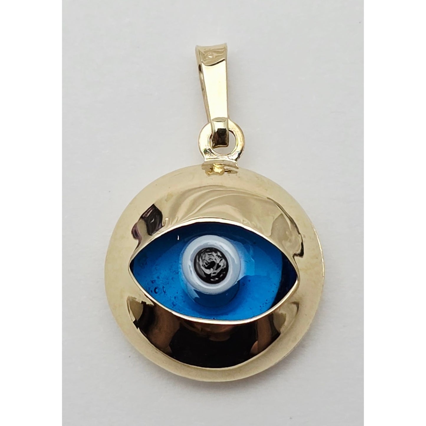 14K Yellow Gold Blue Evil Eye Polished Charm Pendant