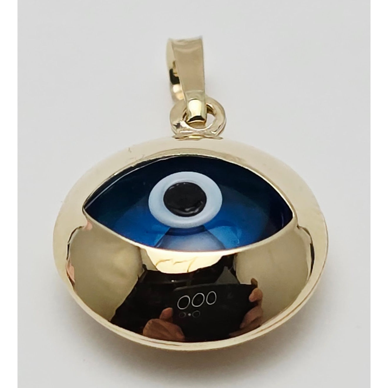 14K Yellow Gold Blue Evil Eye Polished Charm Pendant