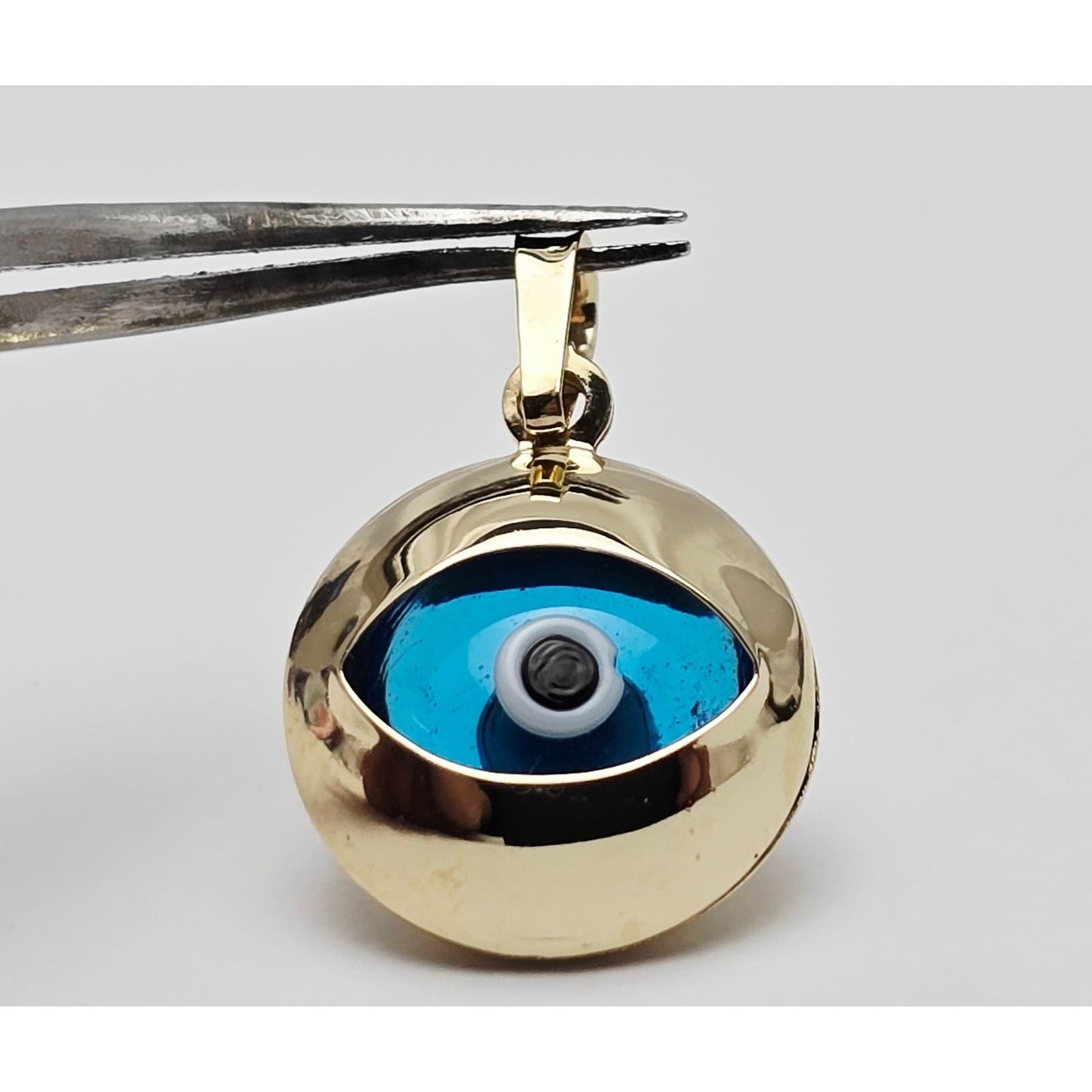 14K Yellow Gold Blue Evil Eye Polished Charm Pendant