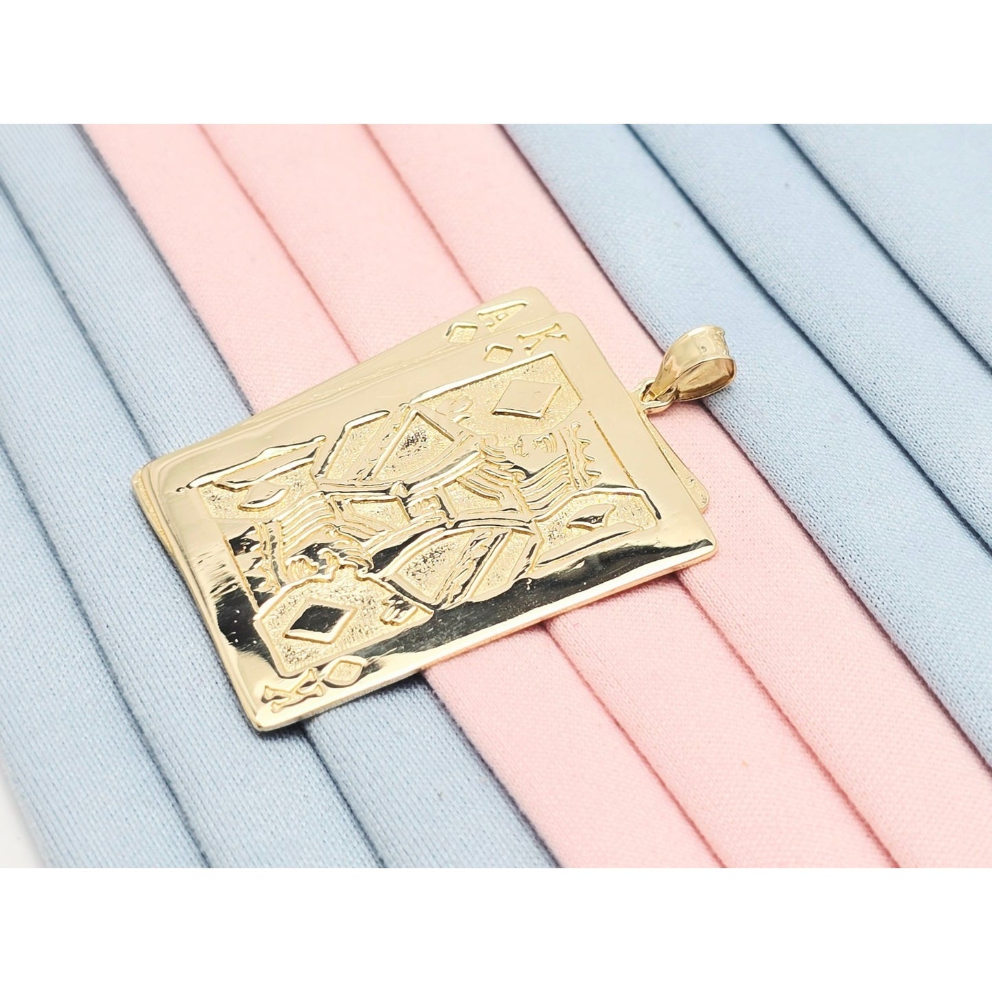14K Yellow Gold Playing Cards Ace & King of Diamonds Charm Pendant