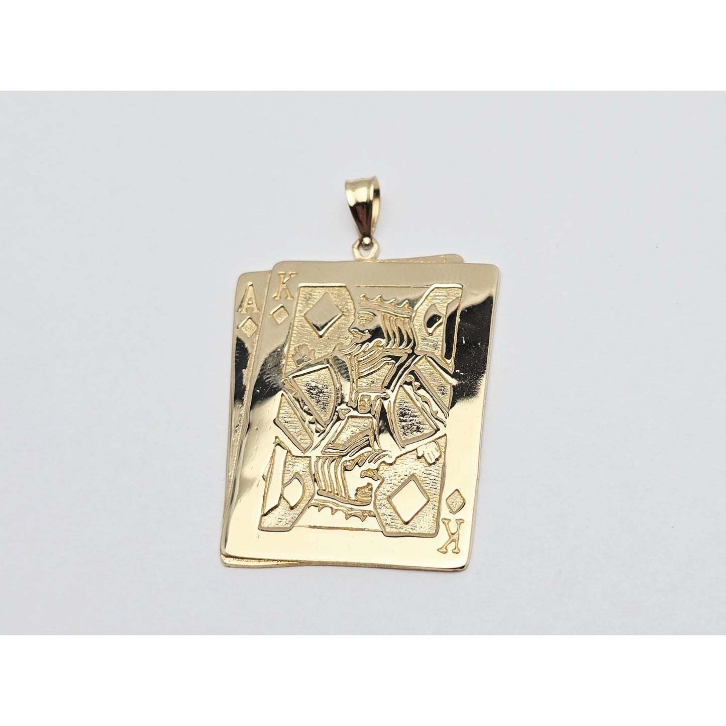 14K Yellow Gold Playing Cards Ace & King of Diamonds Charm Pendant