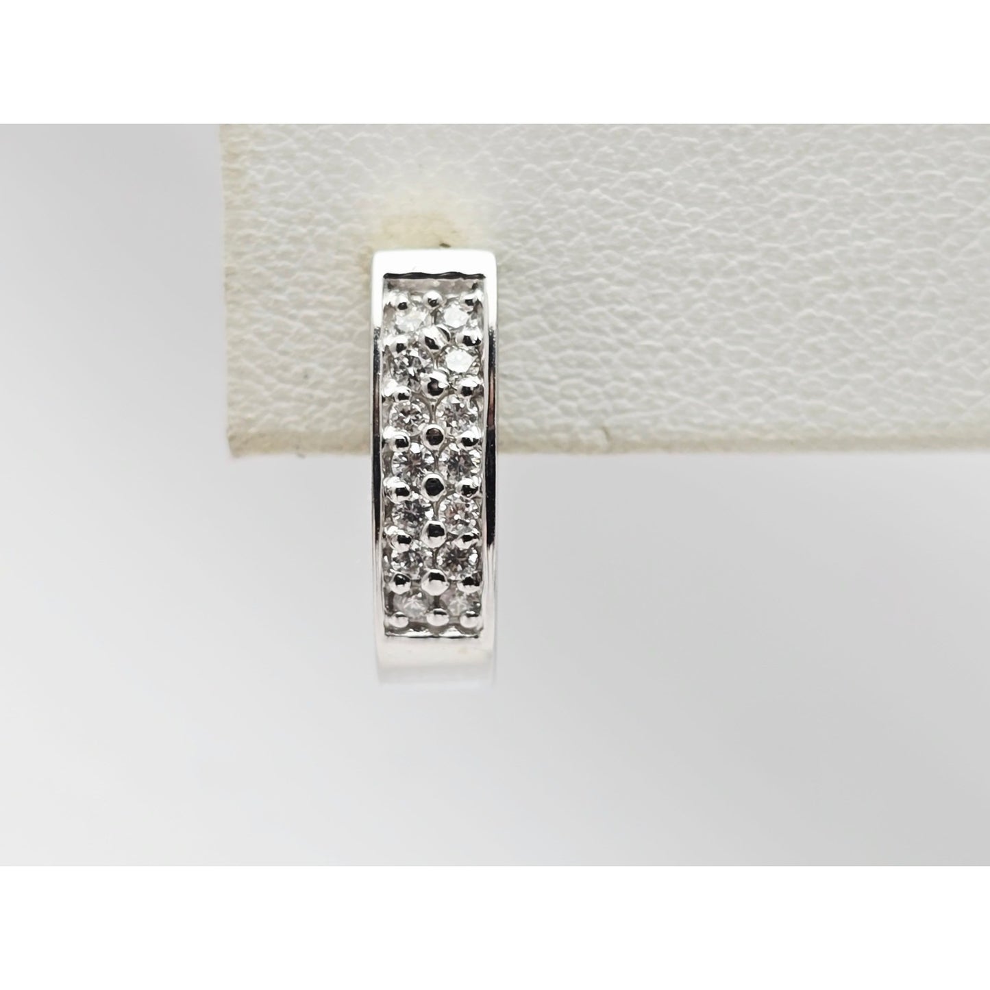 14K White Gold Round Diamond Hinged Half Hoop Earrings