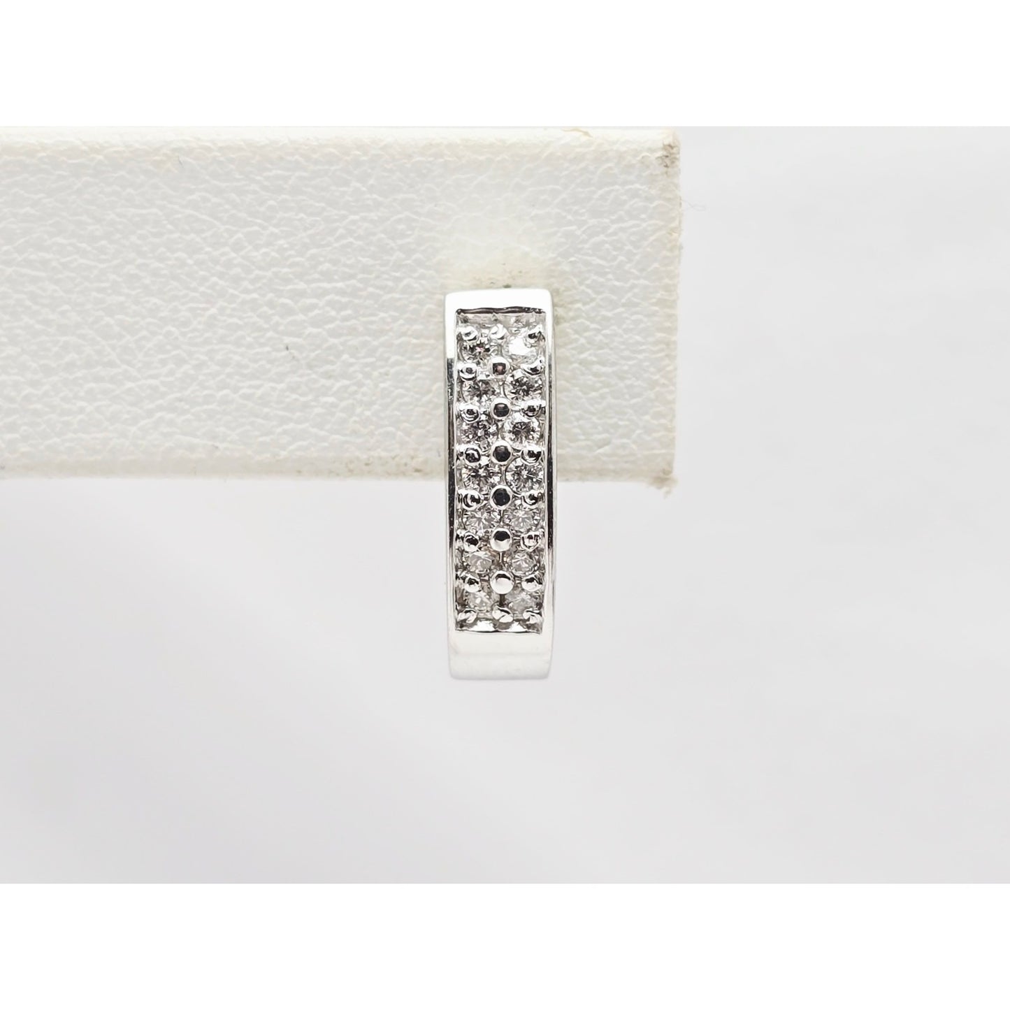 14K White Gold Round Diamond Hinged Half Hoop Earrings