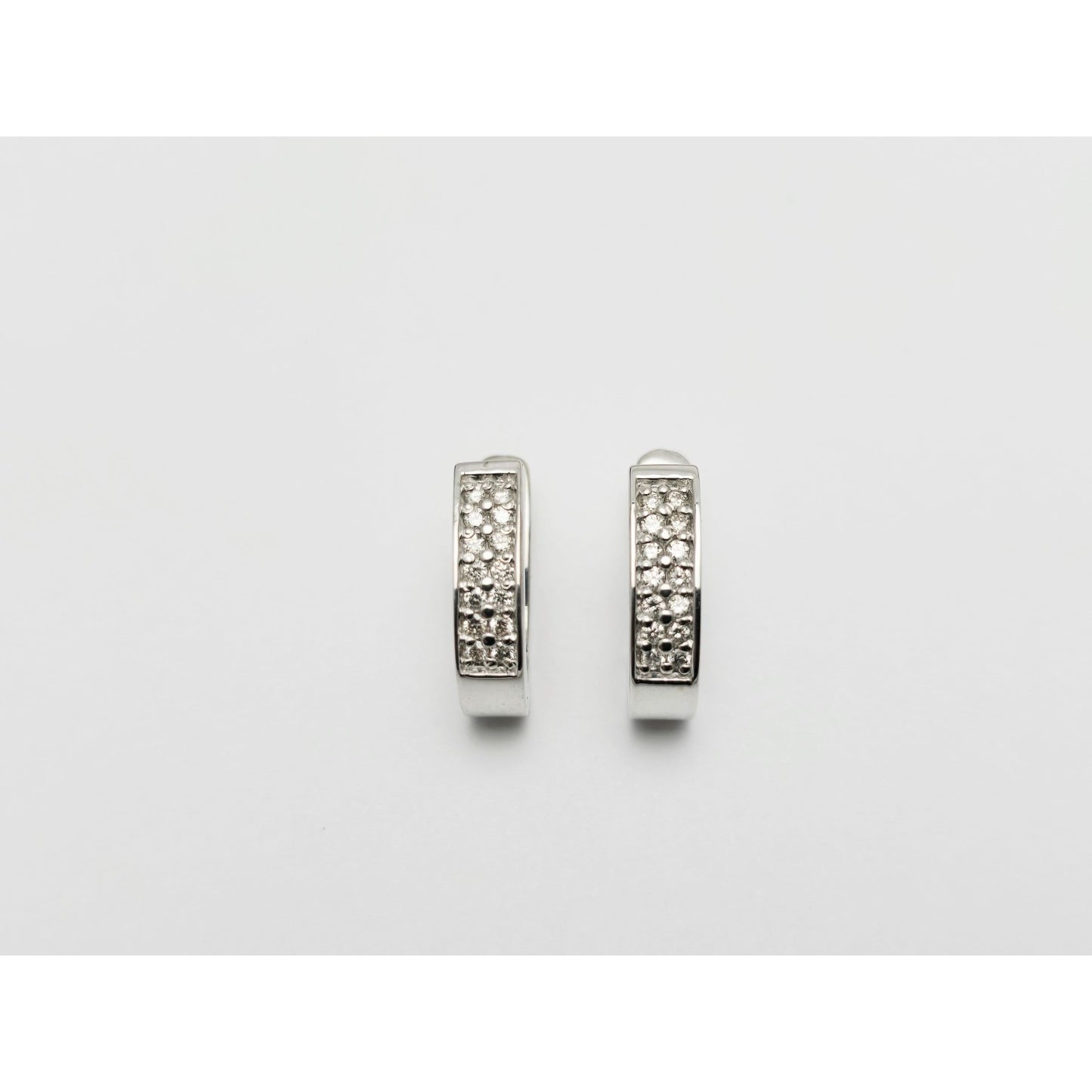 14K White Gold Round Diamond Hinged Half Hoop Earrings