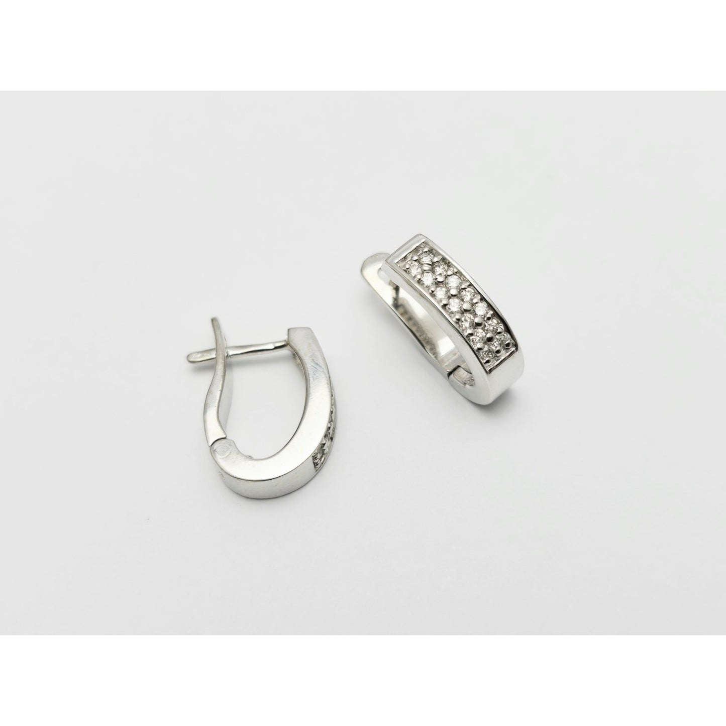 14K White Gold Round Diamond Hinged Half Hoop Earrings