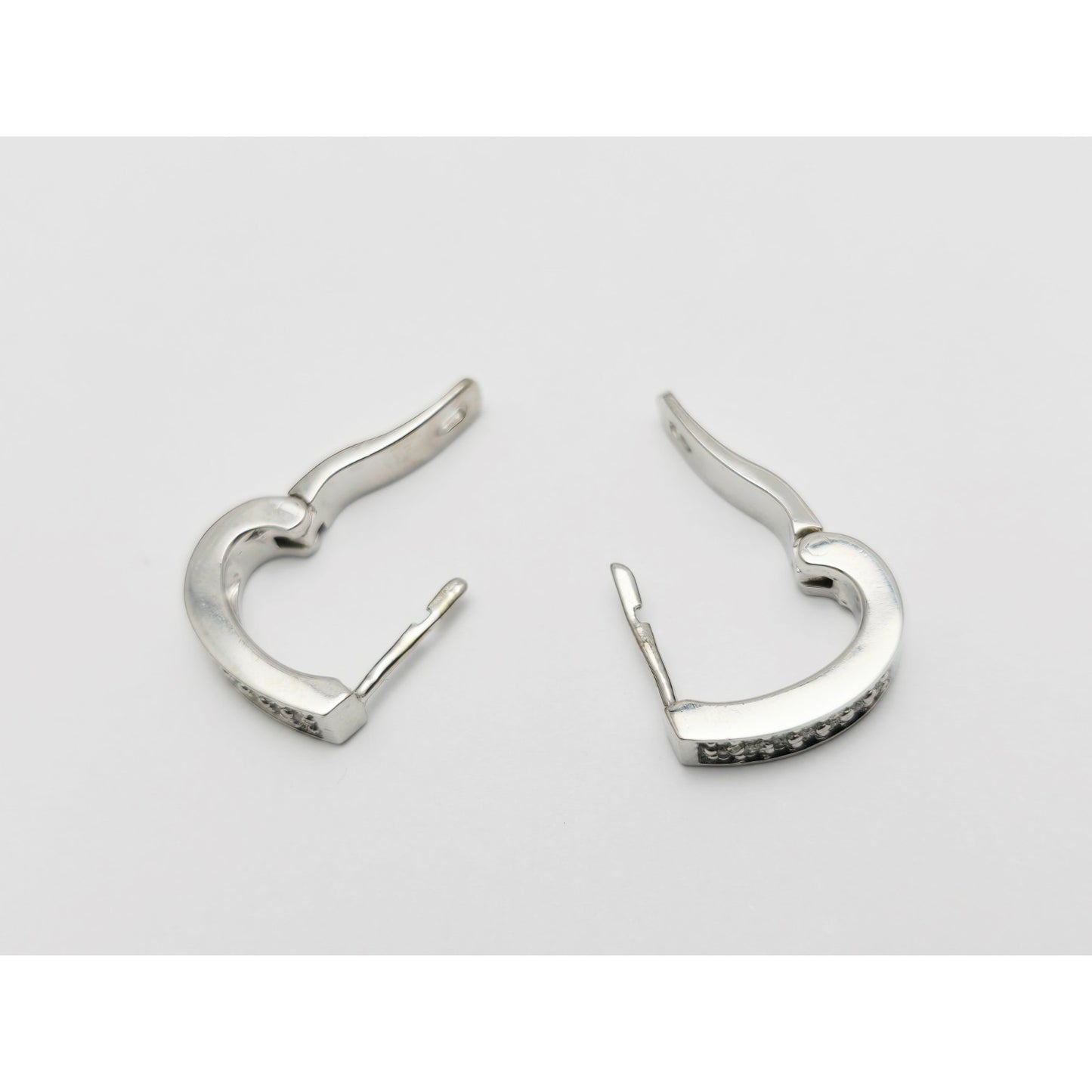 14K White Gold Round Diamond Hinged Half Hoop Earrings