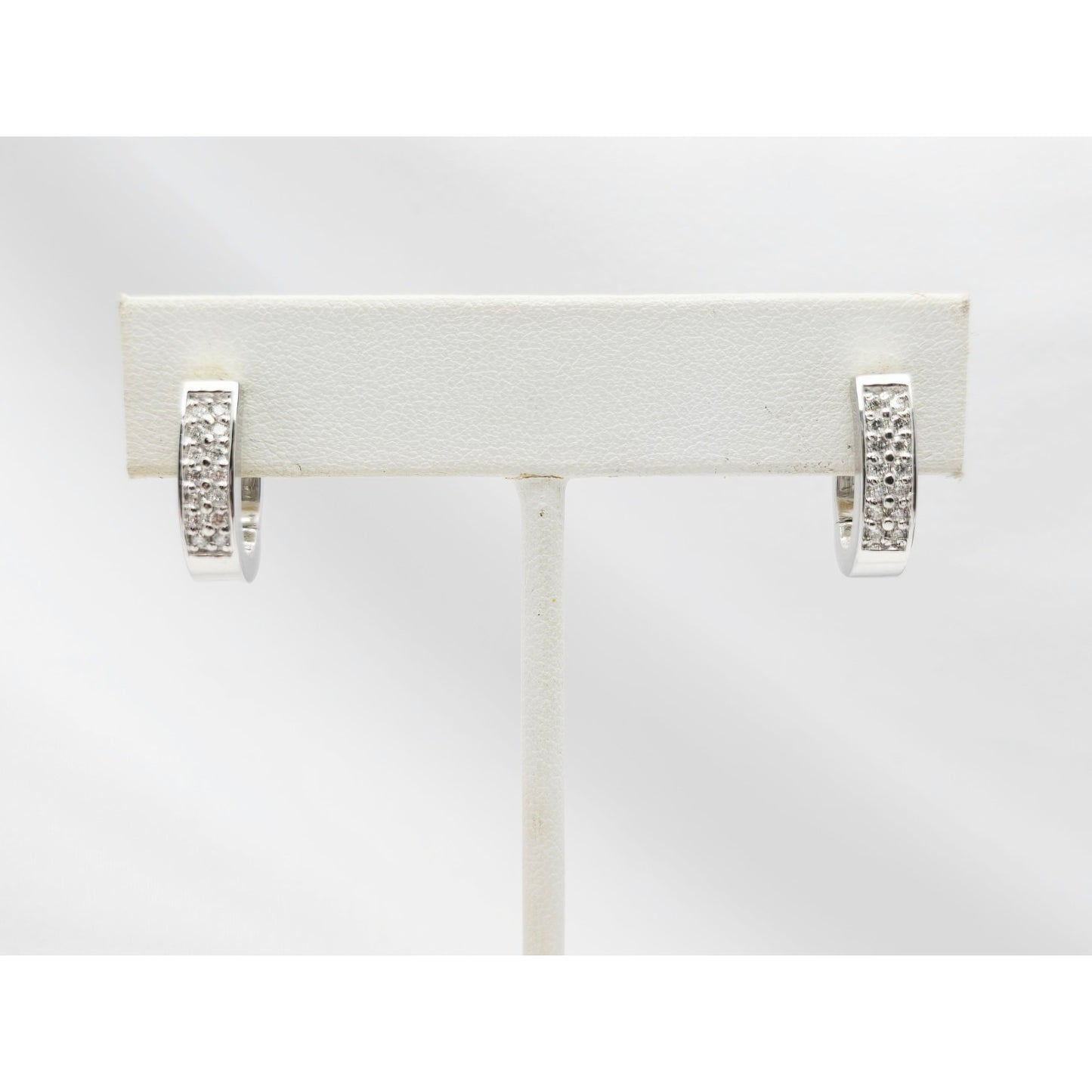 14K White Gold Round Diamond Hinged Half Hoop Earrings