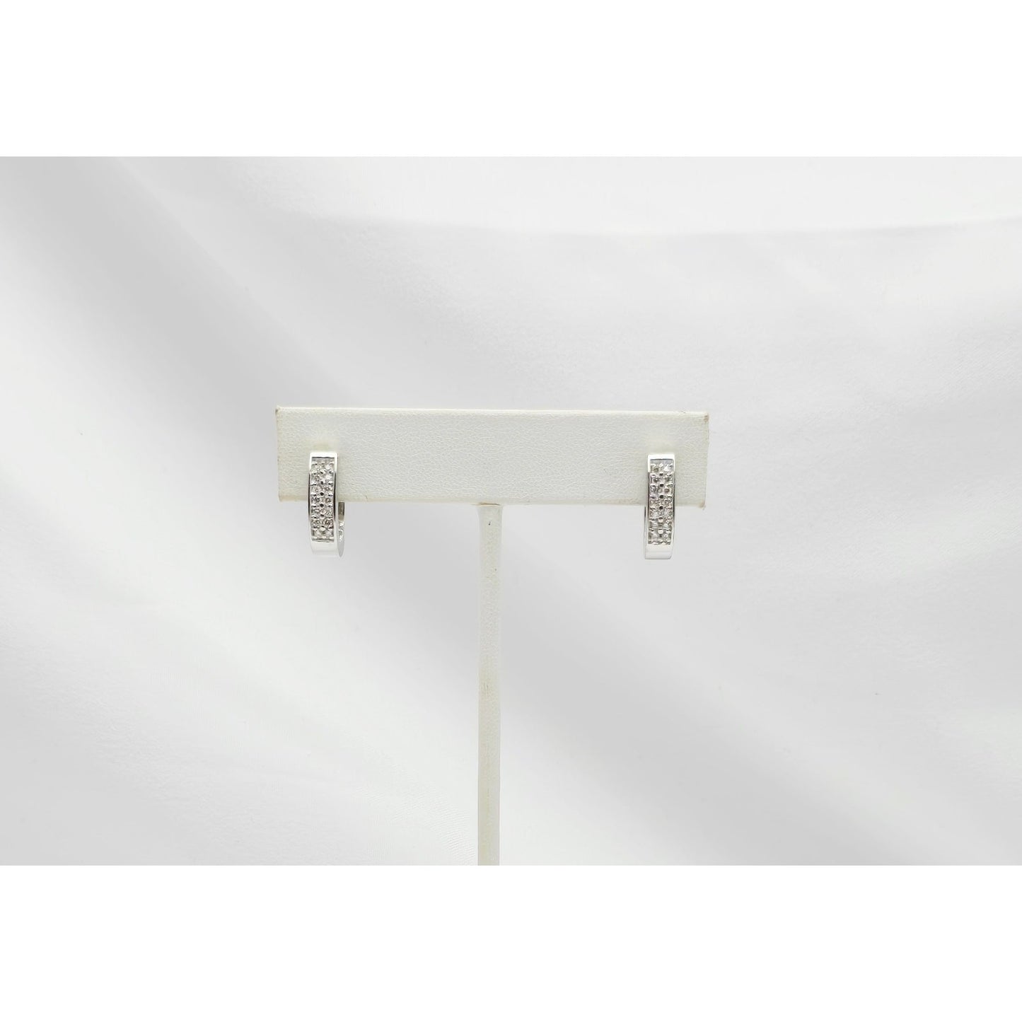 14K White Gold Round Diamond Hinged Half Hoop Earrings