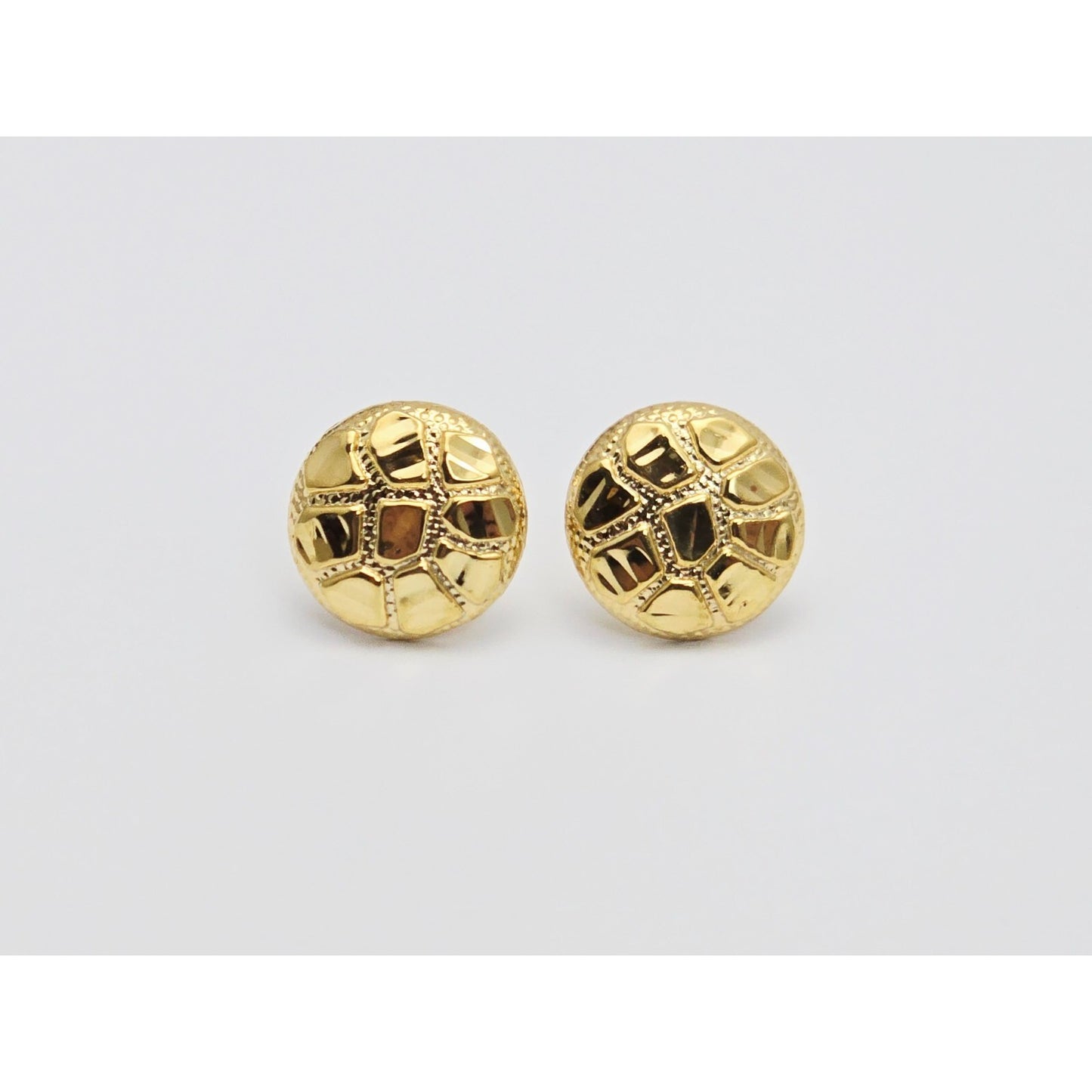 10K Yellow Gold Round Nugget Stud Earrings