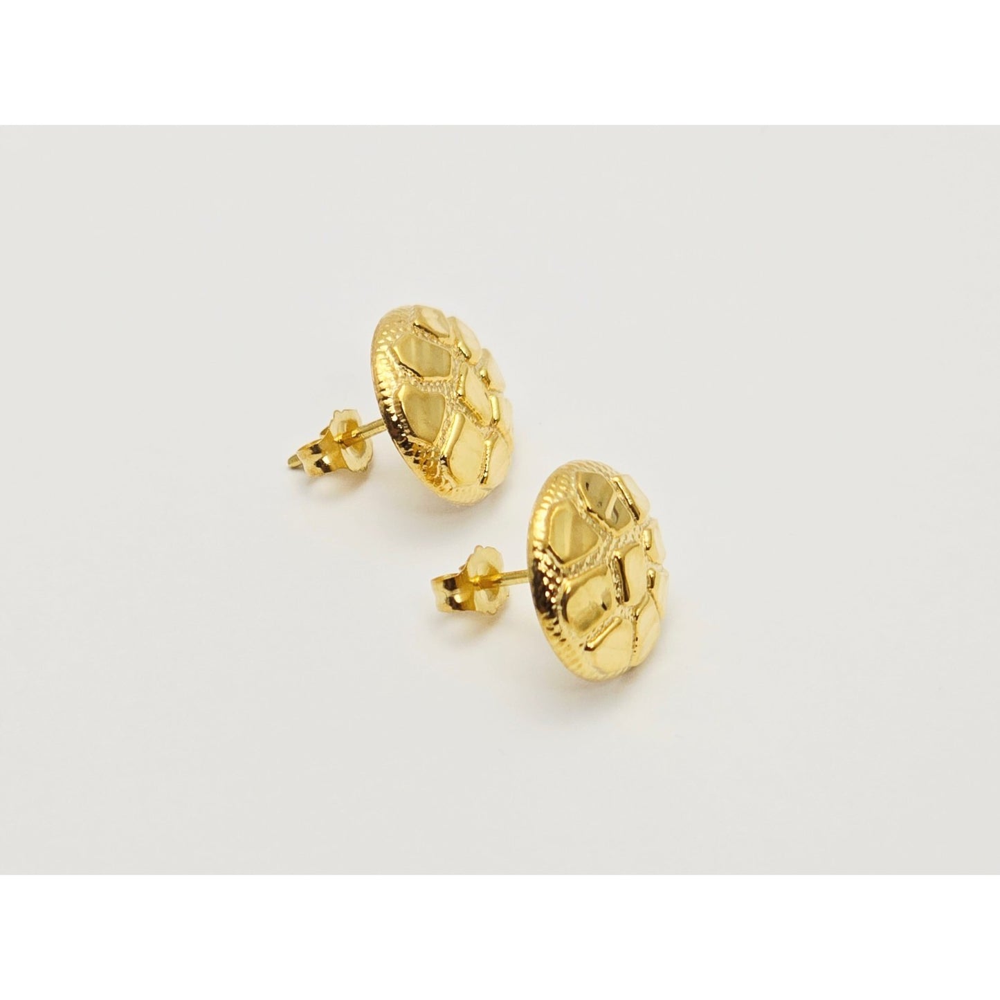 10K Yellow Gold Round Nugget Stud Earrings