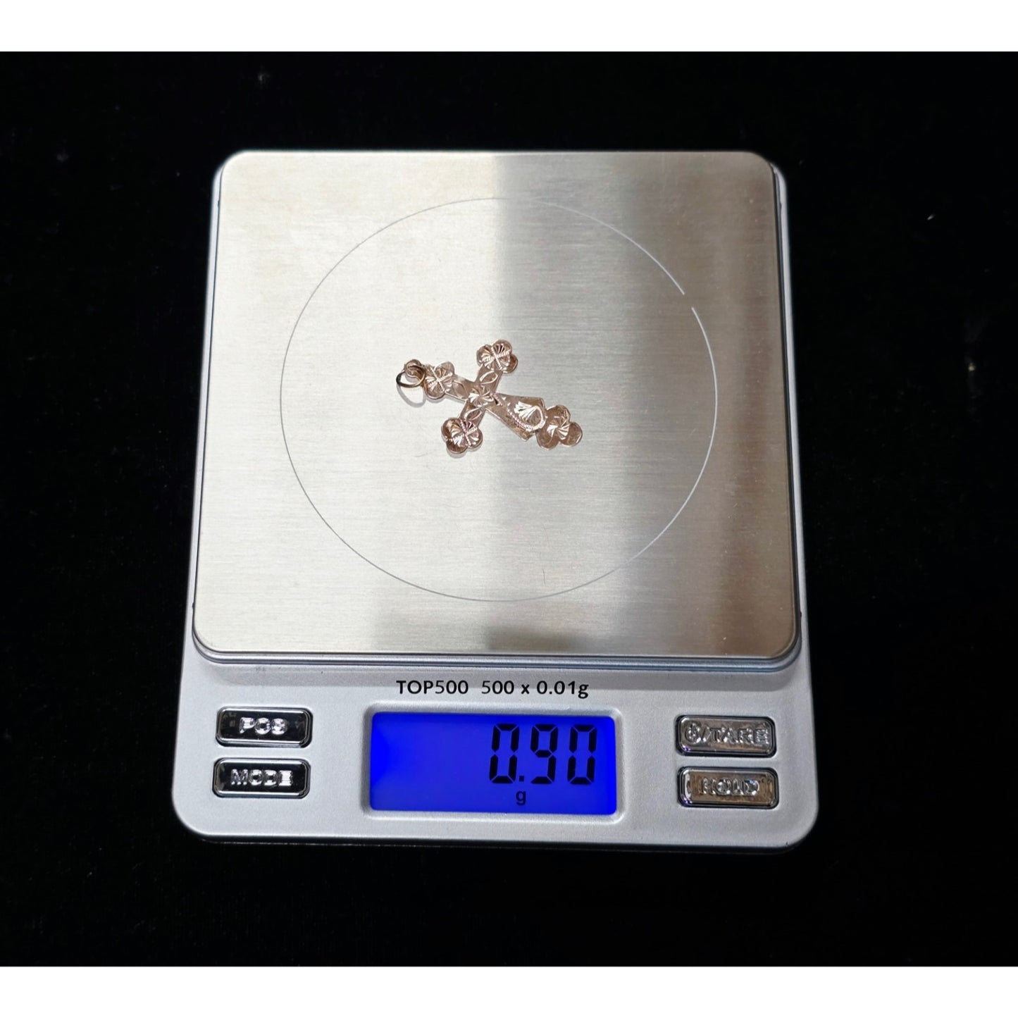 14K Rose Gold Engraved Religious Cross Charm Pendant