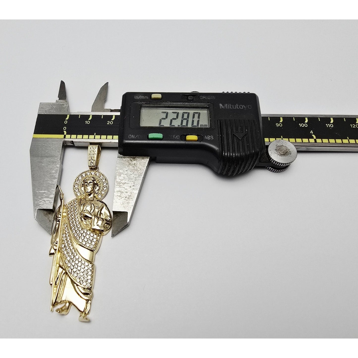 Large 10K Yellow Gold Saint Jude CZ Charm Pendant