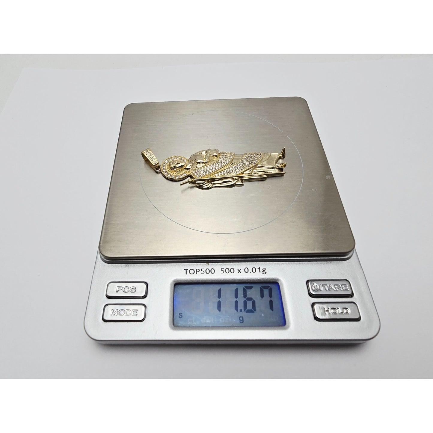 Large 10K Yellow Gold Saint Jude CZ Charm Pendant