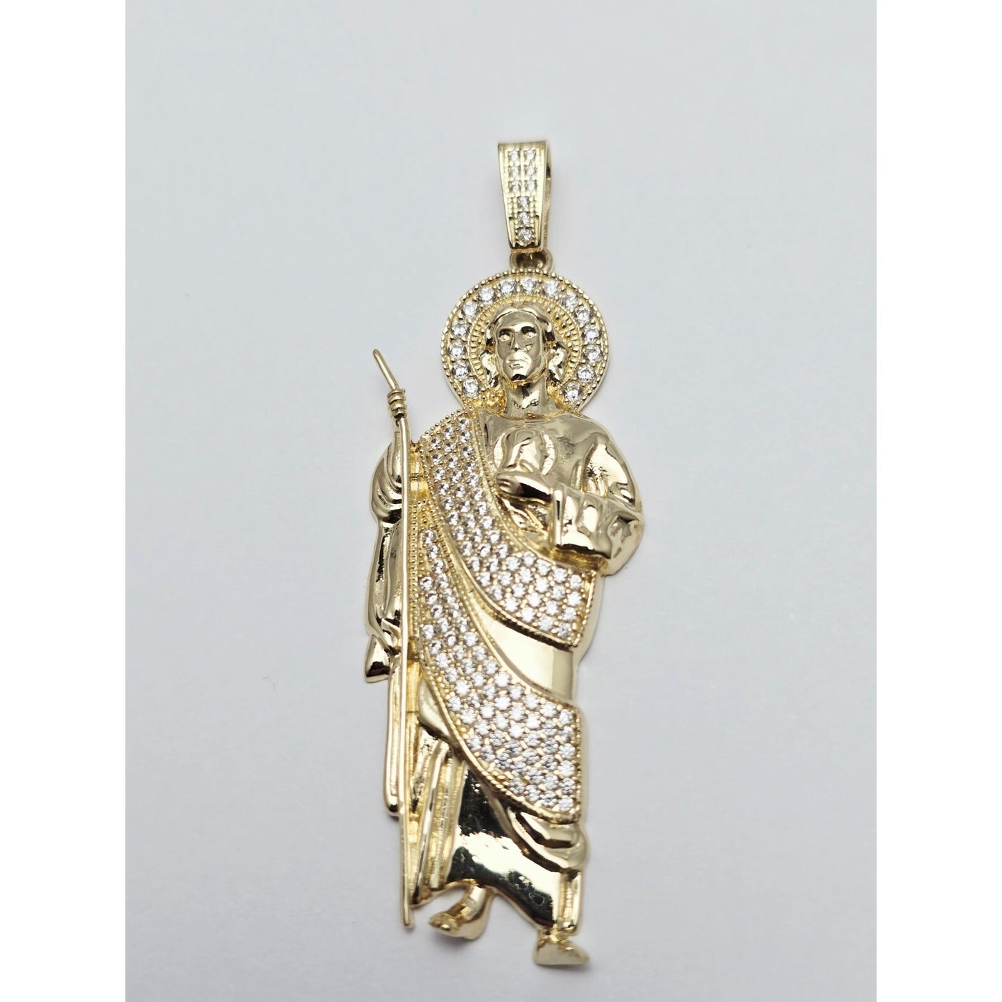 Large 10K Yellow Gold Saint Jude CZ Charm Pendant