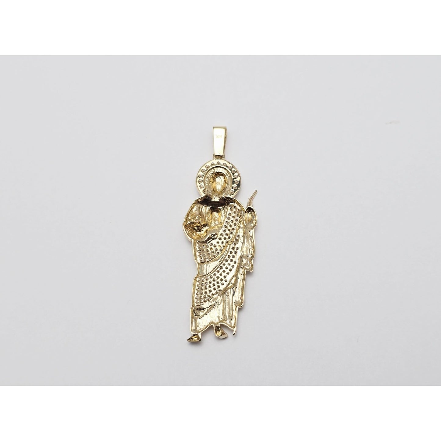 Large 10K Yellow Gold Saint Jude CZ Charm Pendant