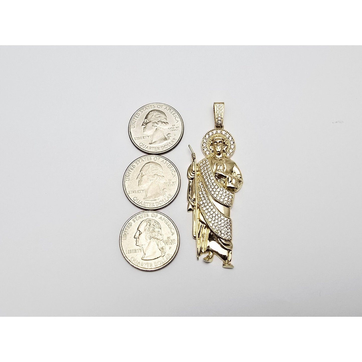 Large 10K Yellow Gold Saint Jude CZ Charm Pendant