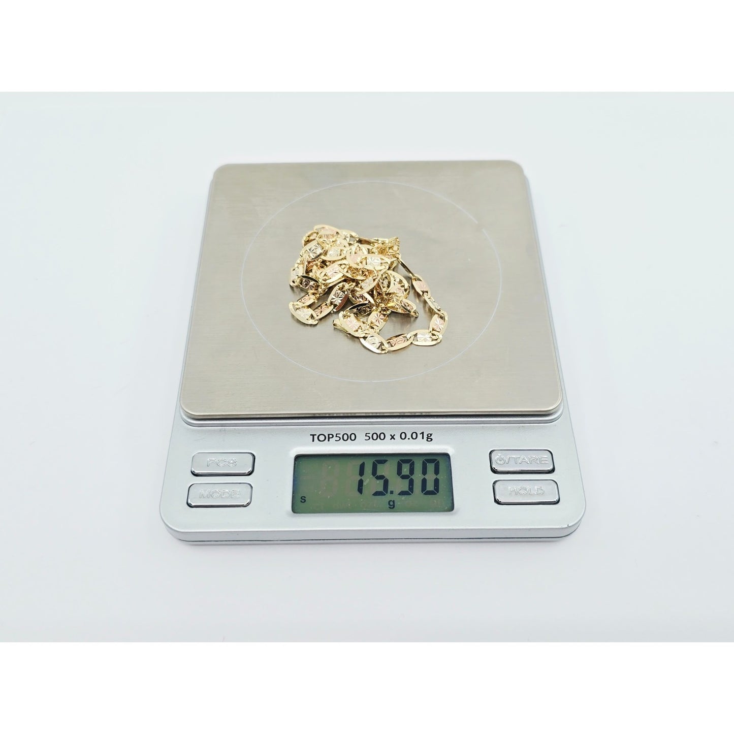 14K Tri Tone Gold Diamond Cut Valentino Link Chain Necklace