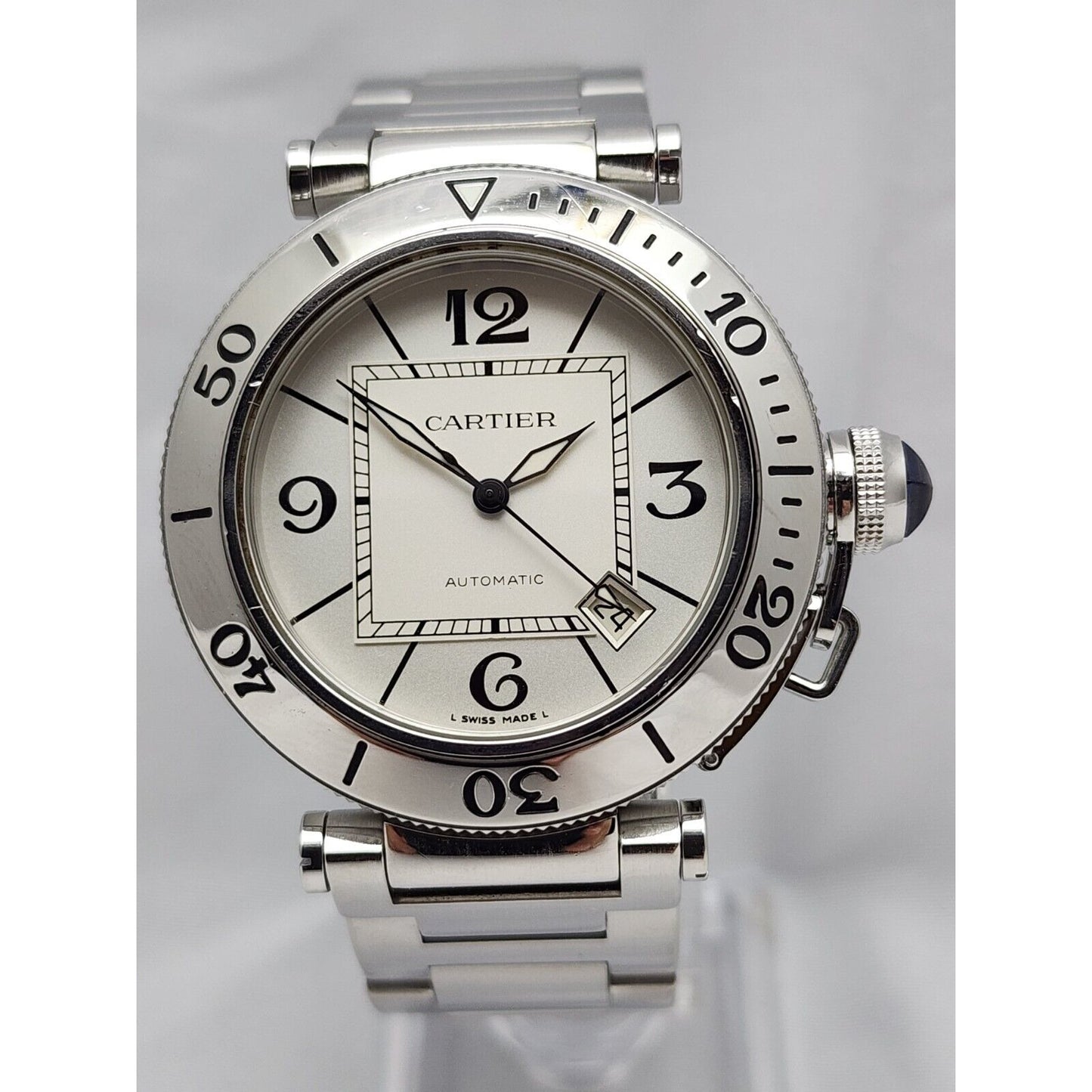 Cartier Pasha Seatimer Watch Ref. 2790 Automatic Stainless 40mm White Dial Watch