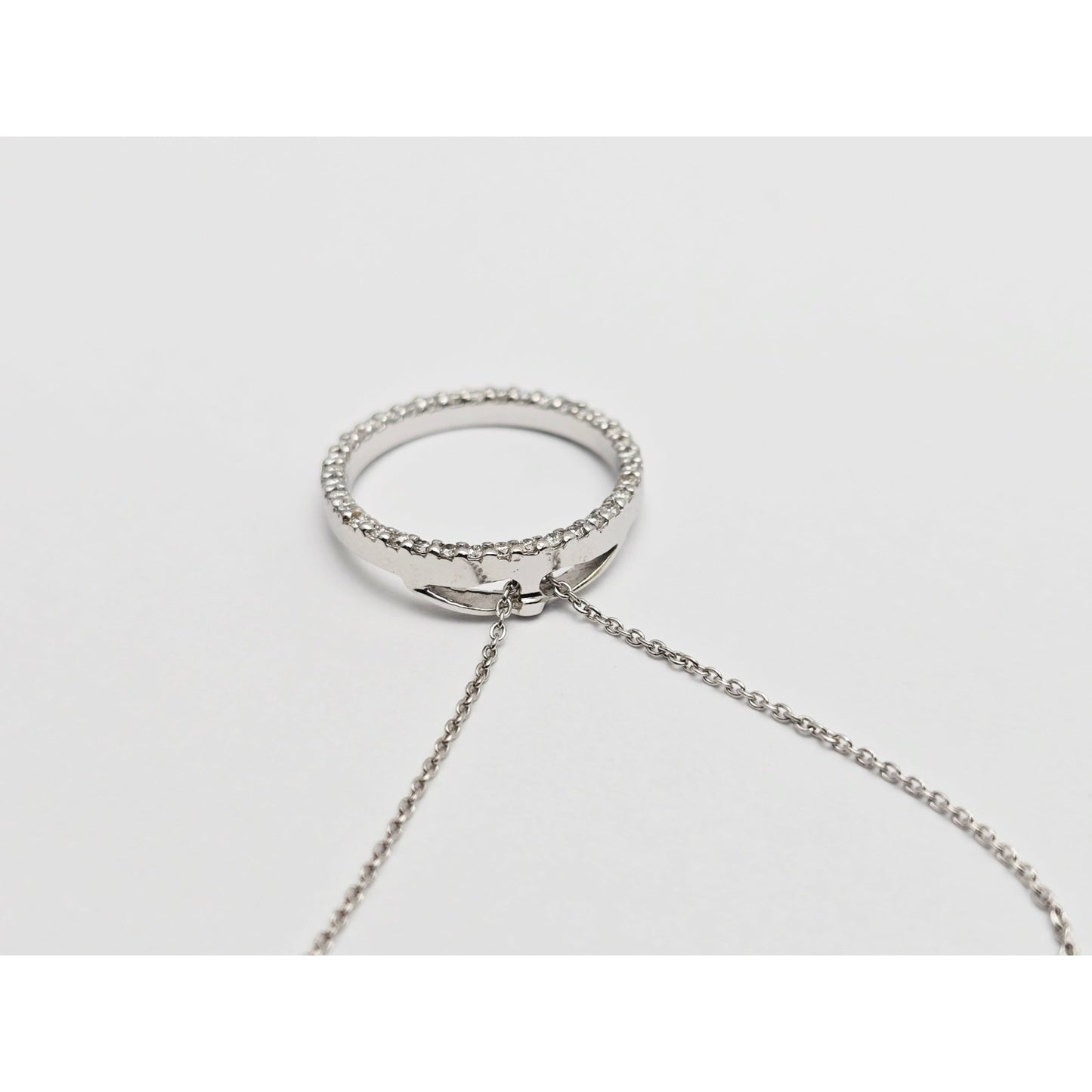 18K White Gold Cable Link Chain Necklace & Diamond Round Open Hole Charm Pendant