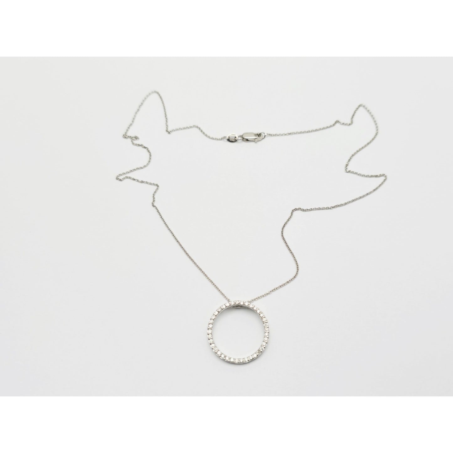 18K White Gold Cable Link Chain Necklace & Diamond Round Open Hole Charm Pendant