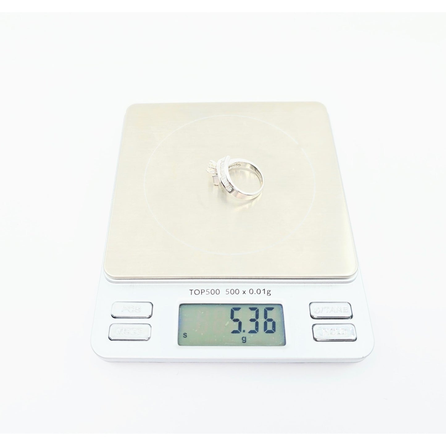 14K White Gold Round & Baguette Cut Diamond Engagement Ring