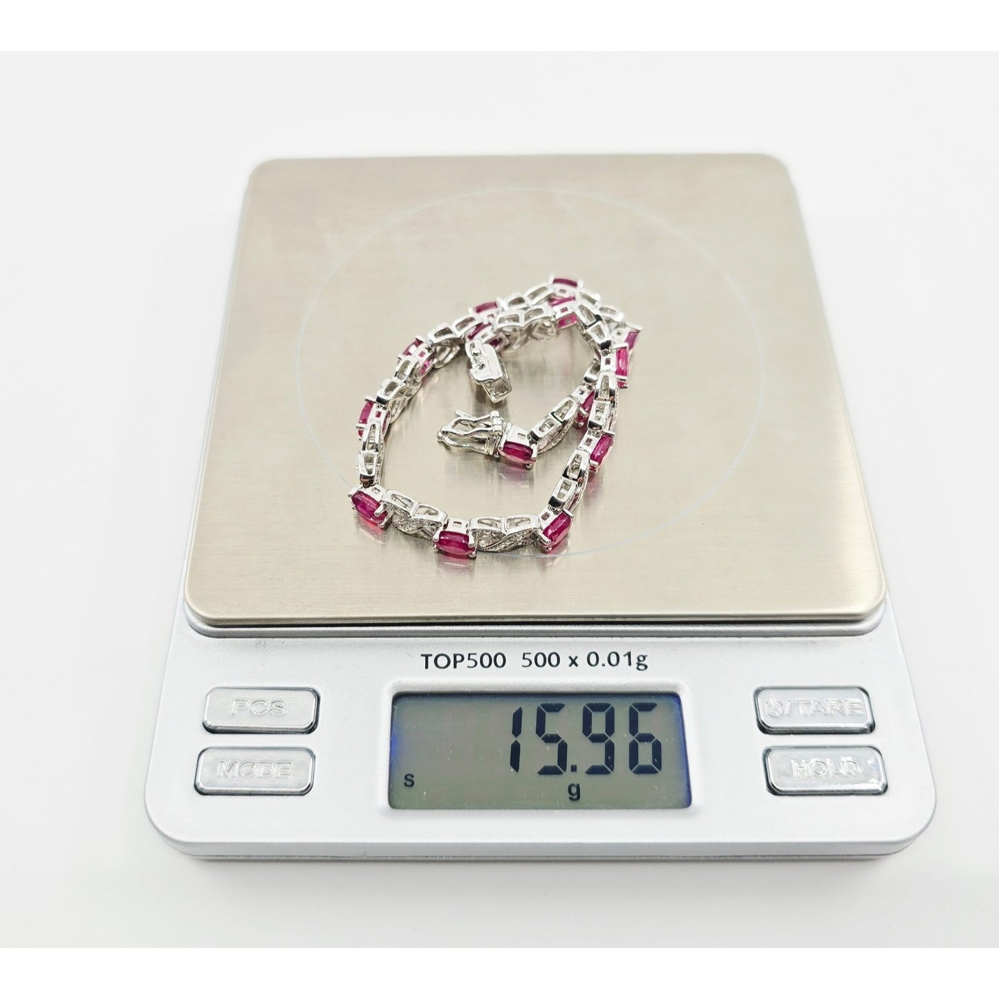925 Sterling Silver Rhodium Plated Ruby Tennis Link Bracelet