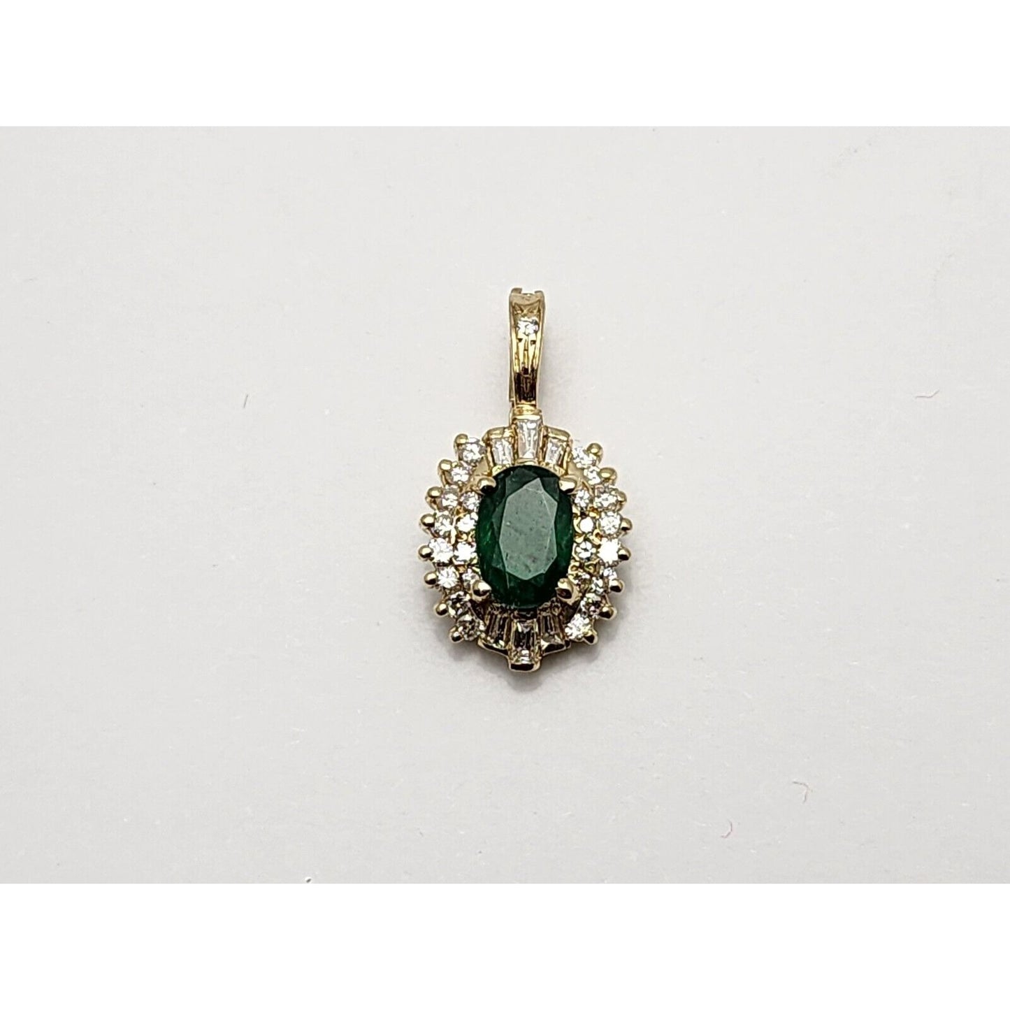 14K Yellow Gold Emerald & Diamond Drop Charm Pendant