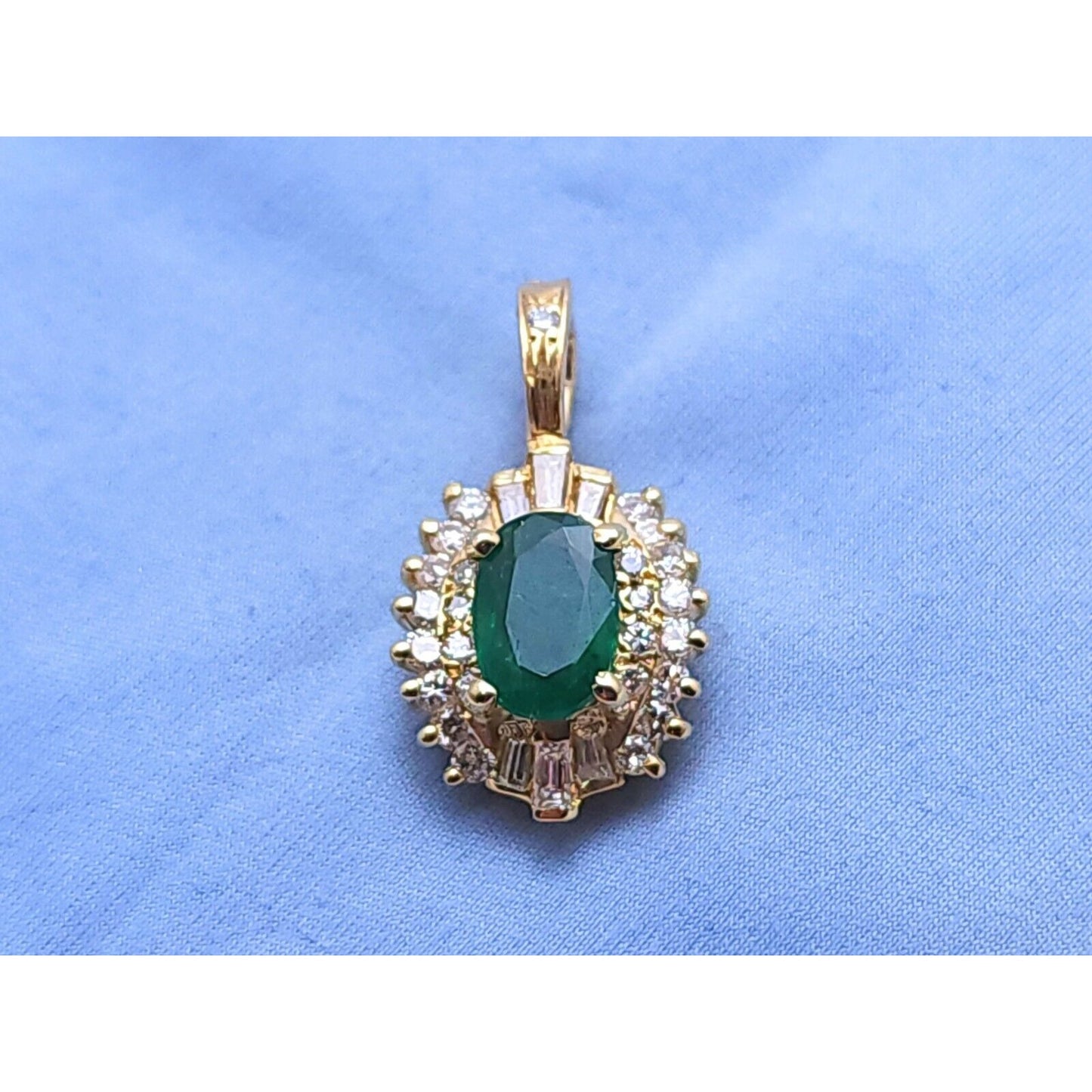 14K Yellow Gold Emerald & Diamond Drop Charm Pendant