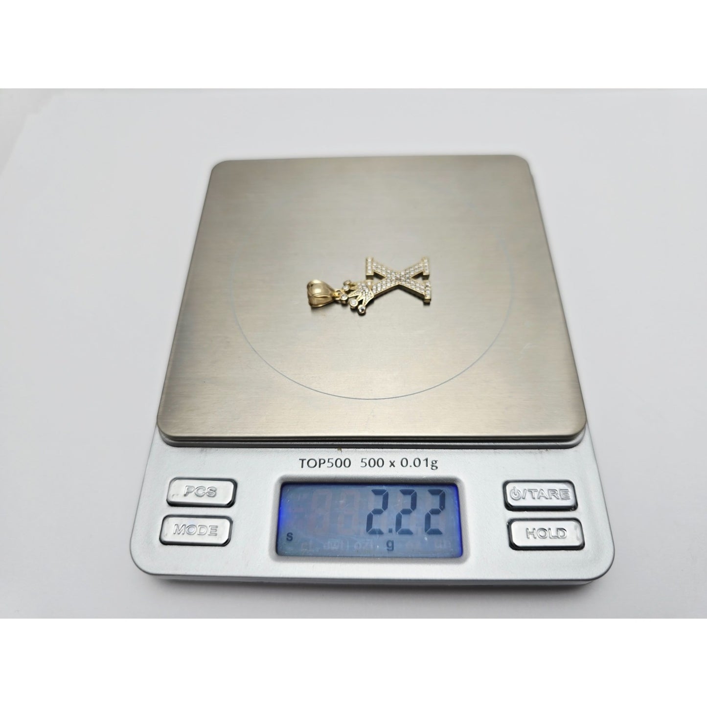 10K Solid Yellow Gold Initial " X " Crown CZ Charm Pendant