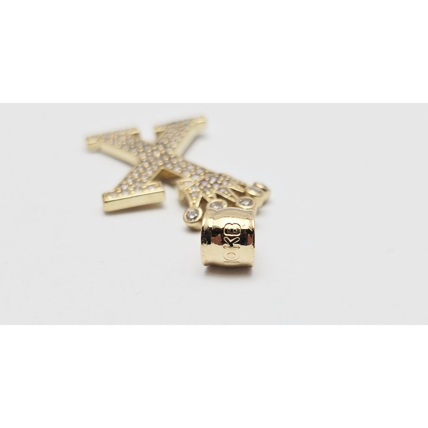 10K Solid Yellow Gold Initial " X " Crown CZ Charm Pendant