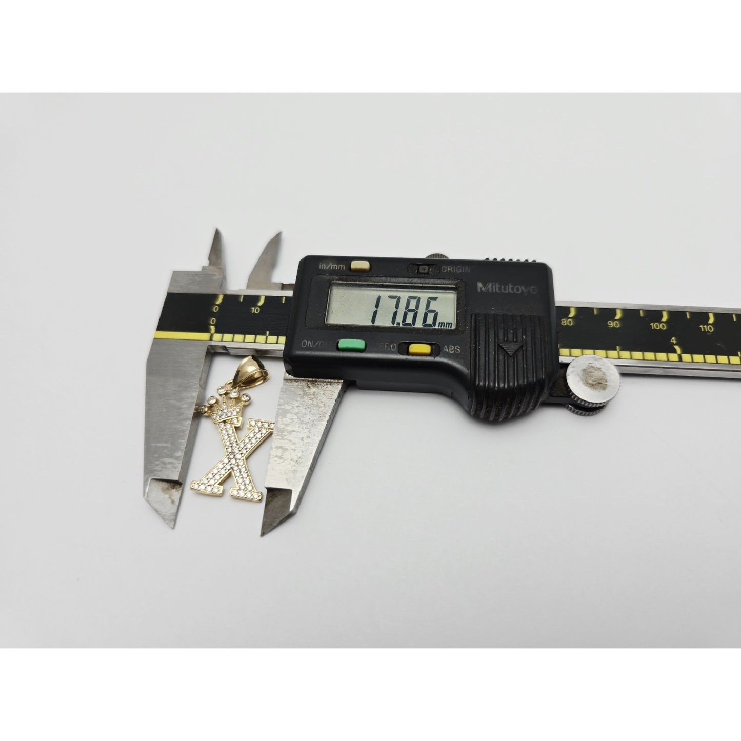 10K Solid Yellow Gold Initial " X " Crown CZ Charm Pendant