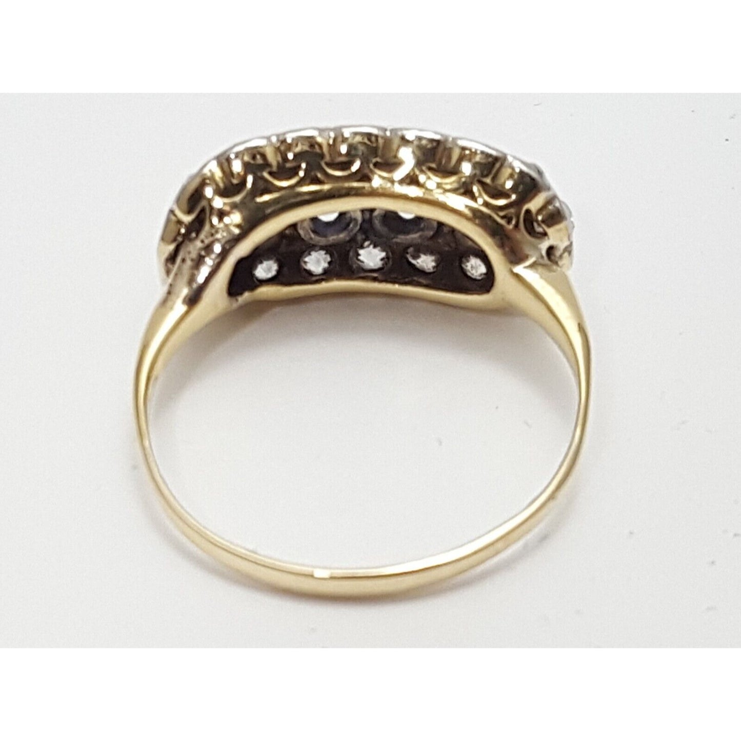 Vintage 14K Two Tone Gold Round Cut Sapphire & Diamond Ring