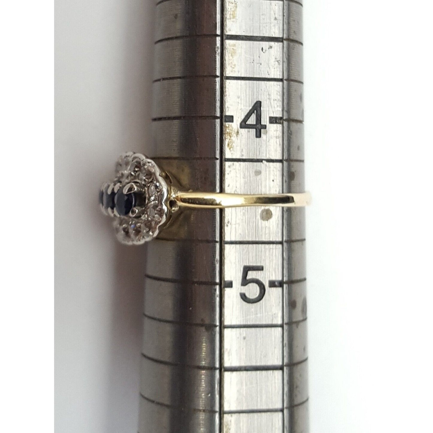 Vintage 14K Two Tone Gold Round Cut Sapphire & Diamond Ring