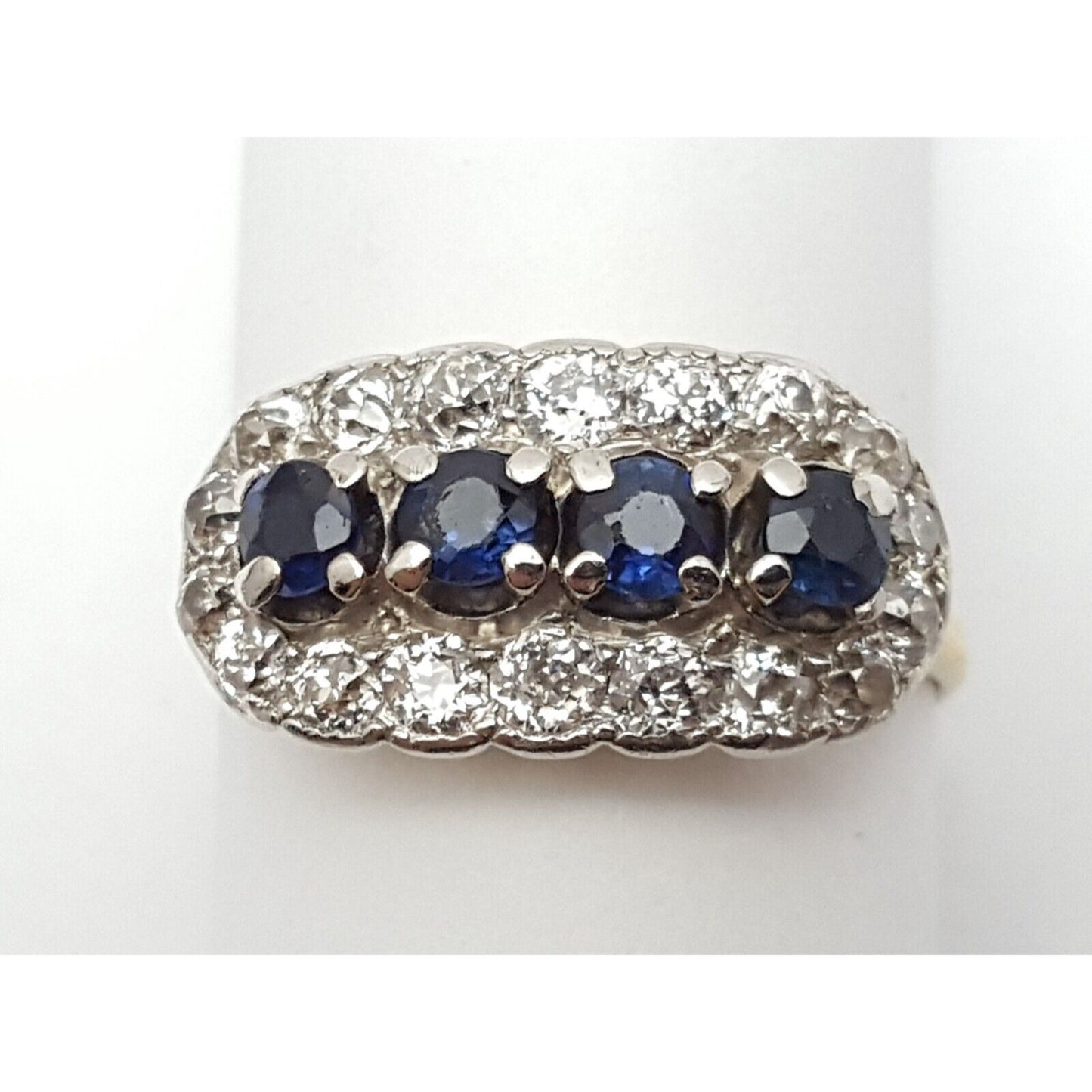 Vintage 14K Two Tone Gold Round Cut Sapphire & Diamond Ring