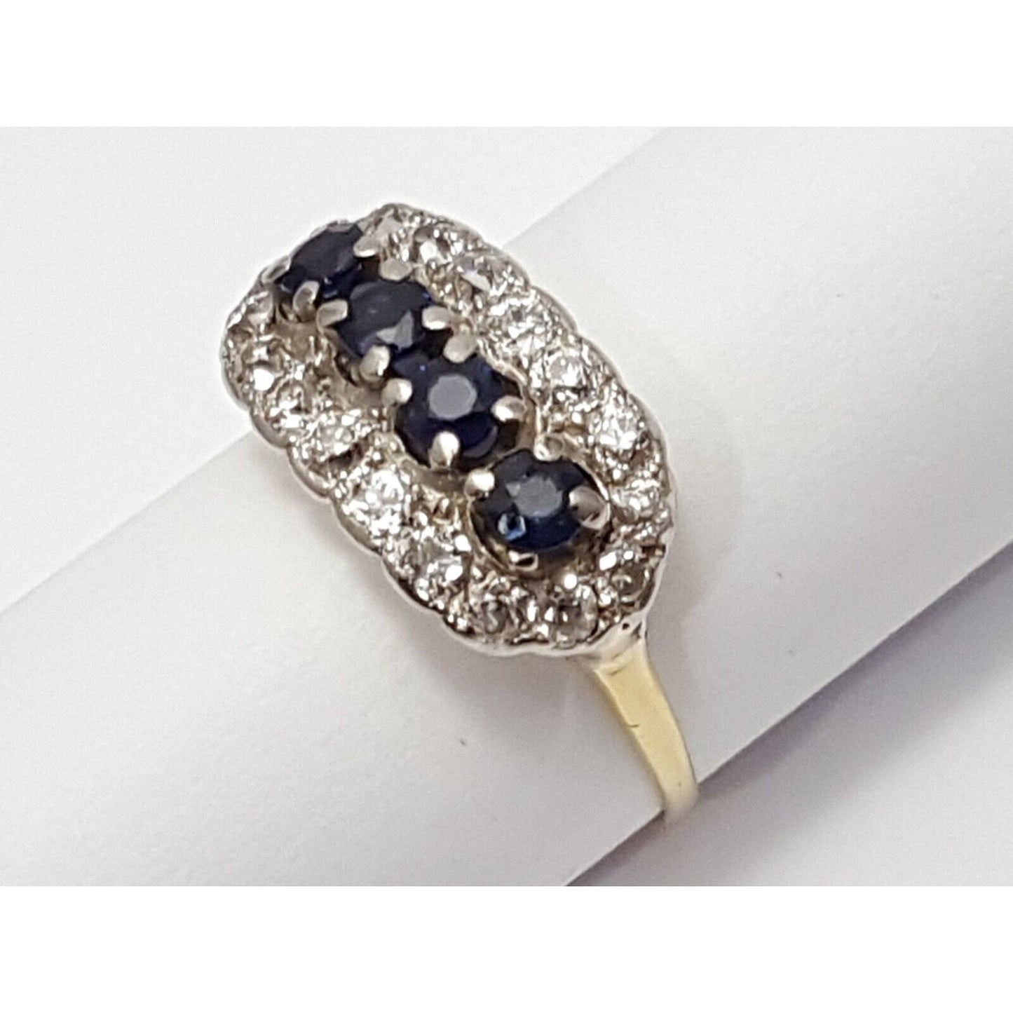 Vintage 14K Two Tone Gold Round Cut Sapphire & Diamond Ring