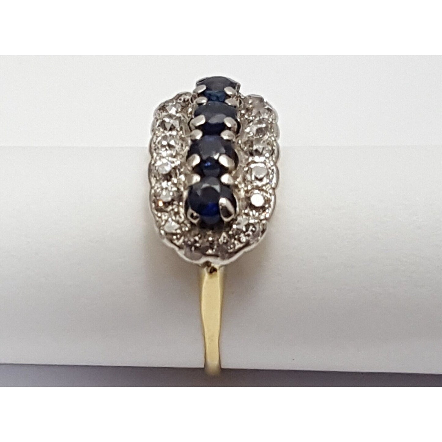Vintage 14K Two Tone Gold Round Cut Sapphire & Diamond Ring