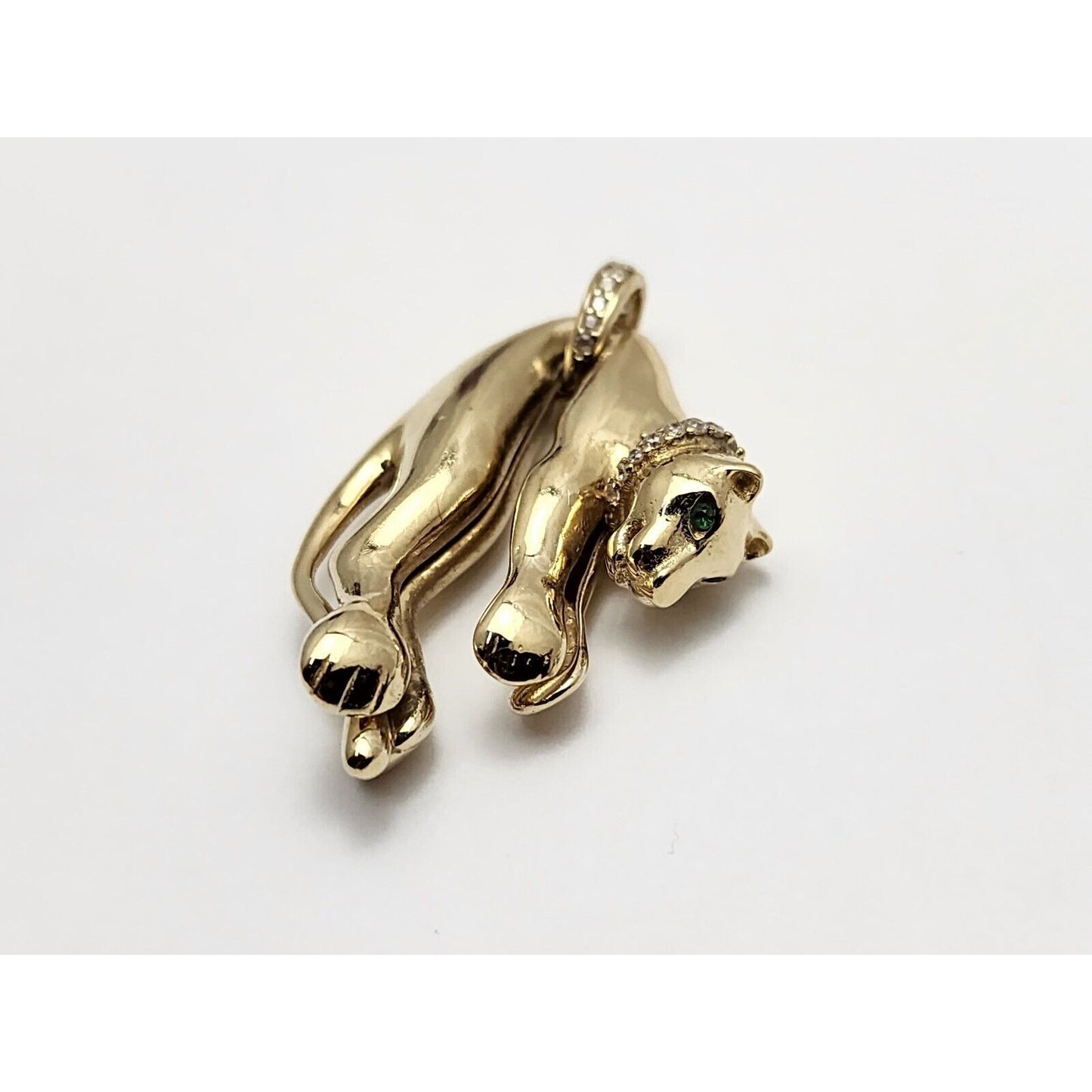 14K Yellow Gold Hanging Panther Jaguar Cougar Charm Pendant
