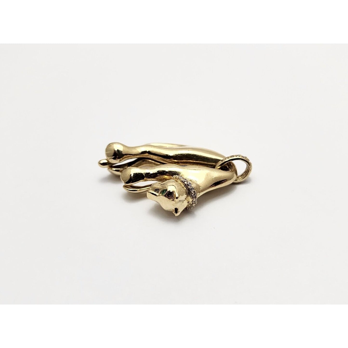 14K Yellow Gold Hanging Panther Jaguar Cougar Charm Pendant