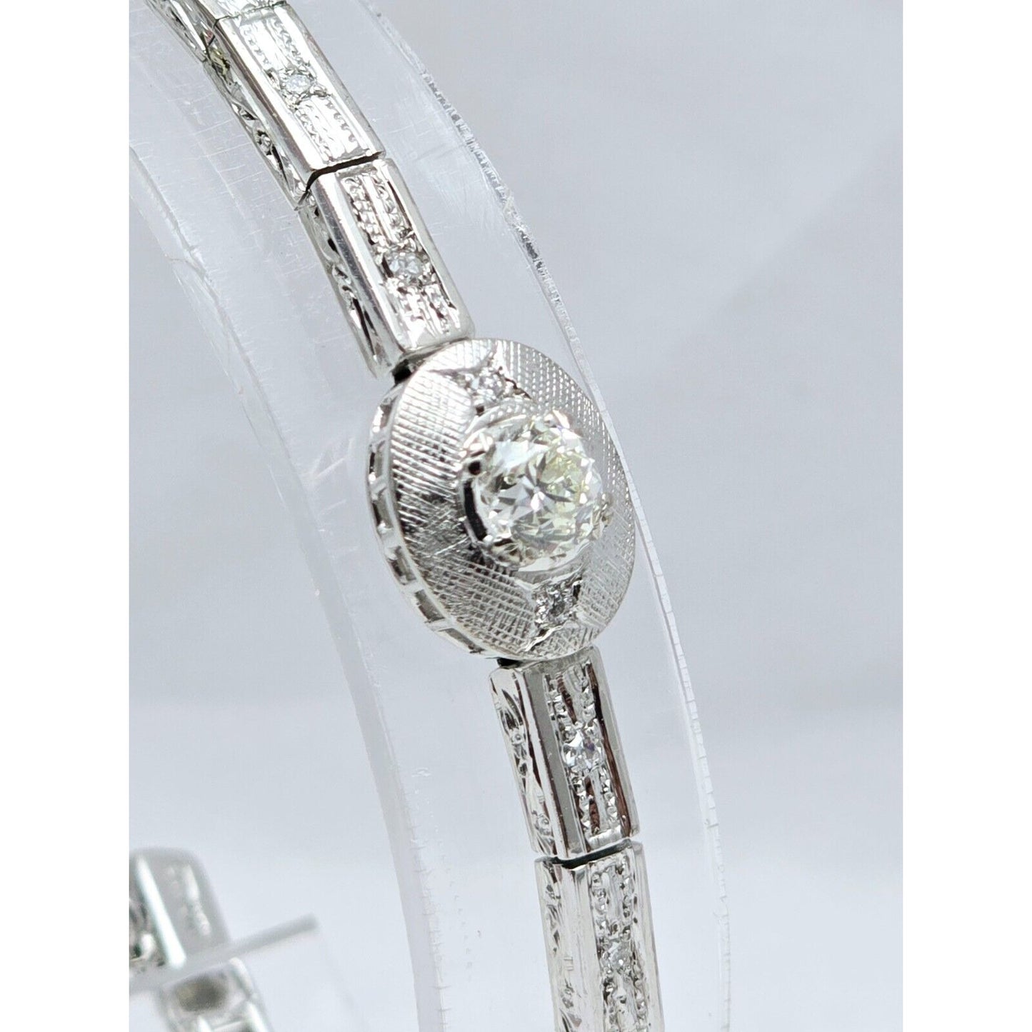 Vintage 14K White Gold Old Cut Diamond Tennis Link Bracelet