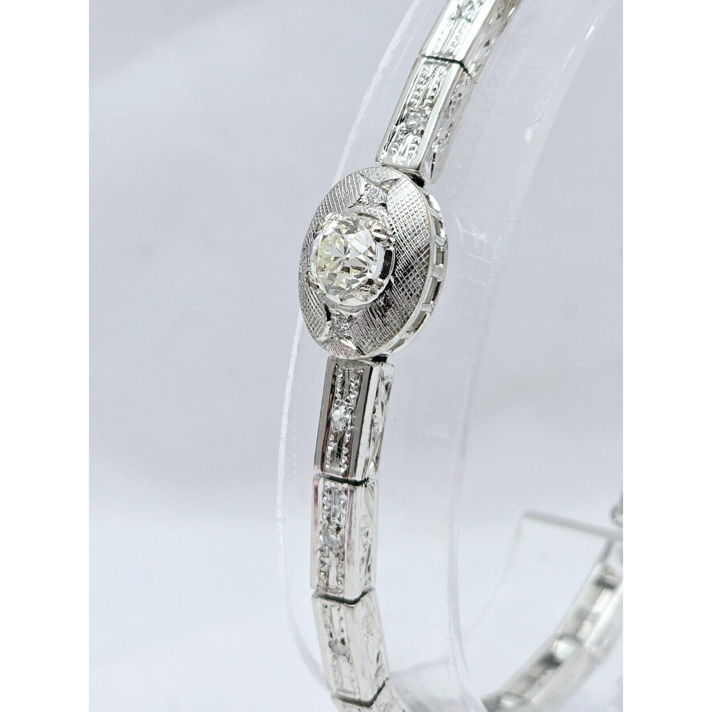 Vintage 14K White Gold Old Cut Diamond Tennis Link Bracelet