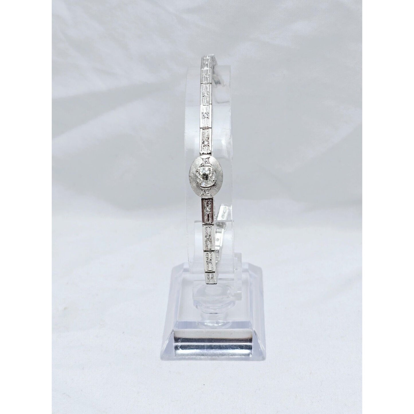 Vintage 14K White Gold Old Cut Diamond Tennis Link Bracelet