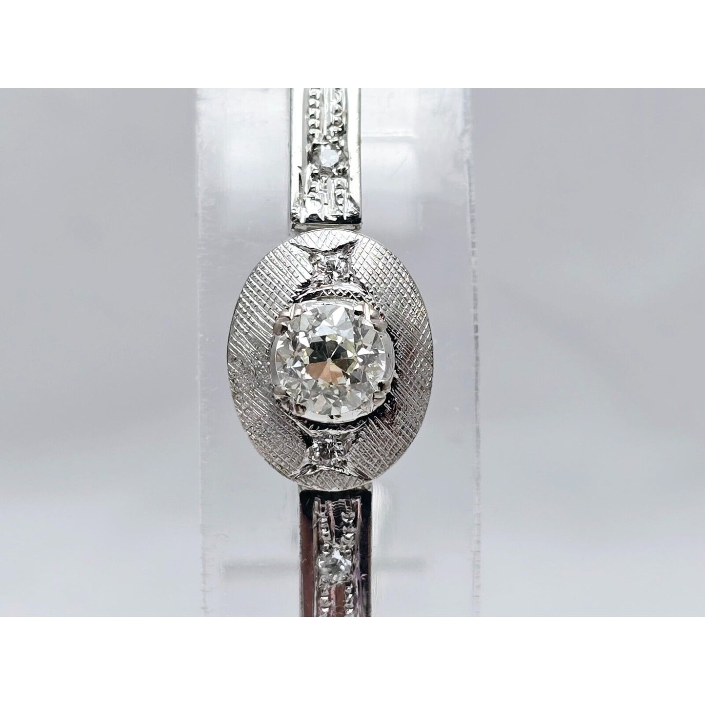 Vintage 14K White Gold Old Cut Diamond Tennis Link Bracelet