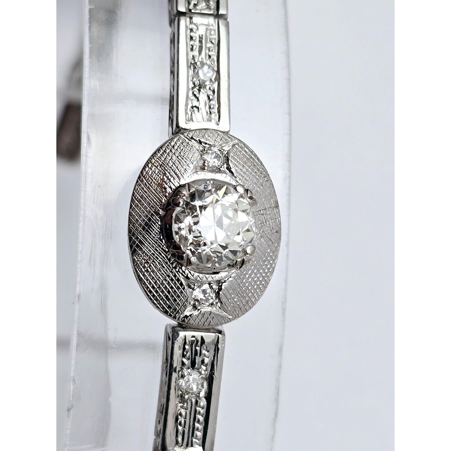 Vintage 14K White Gold Old Cut Diamond Tennis Link Bracelet