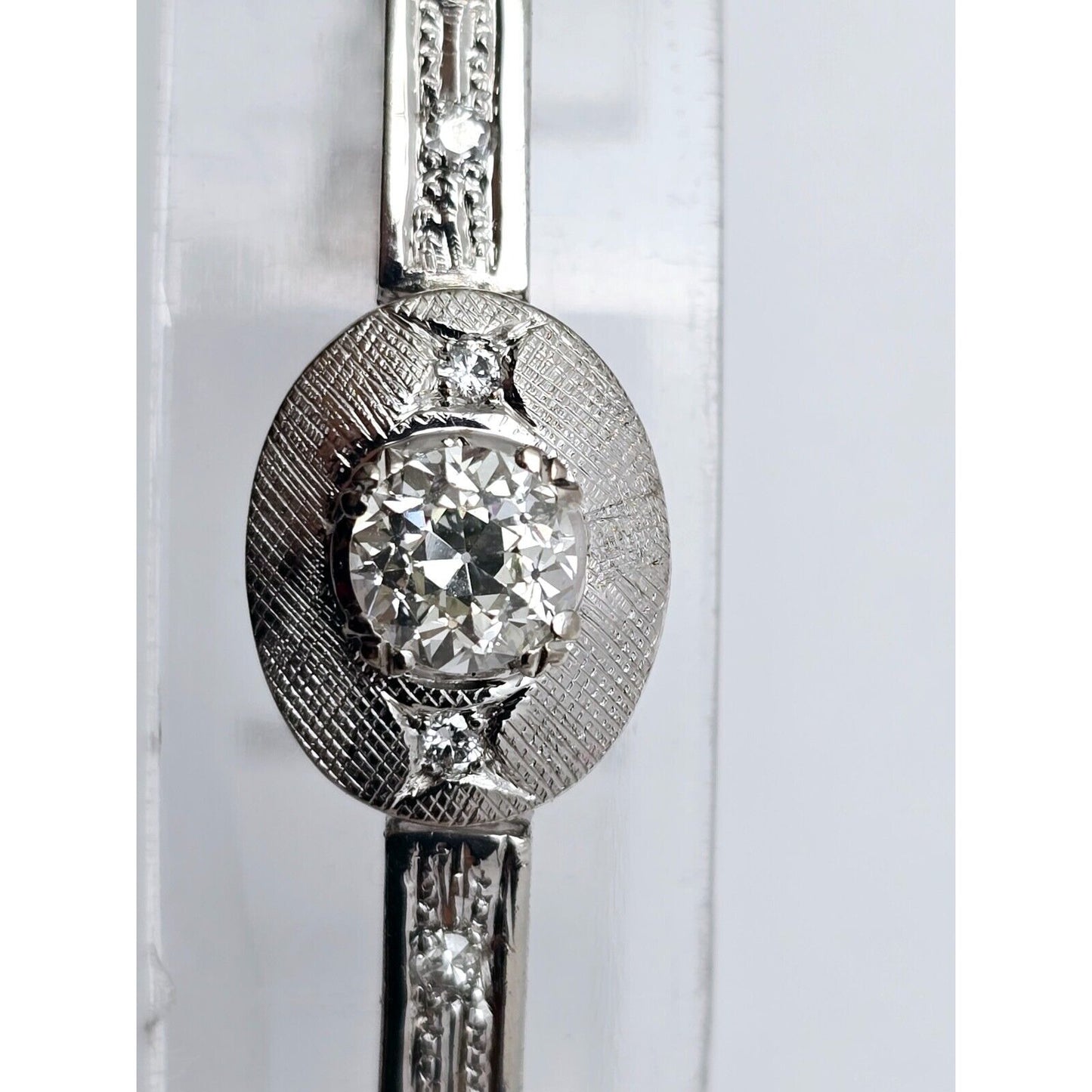 Vintage 14K White Gold Old Cut Diamond Tennis Link Bracelet